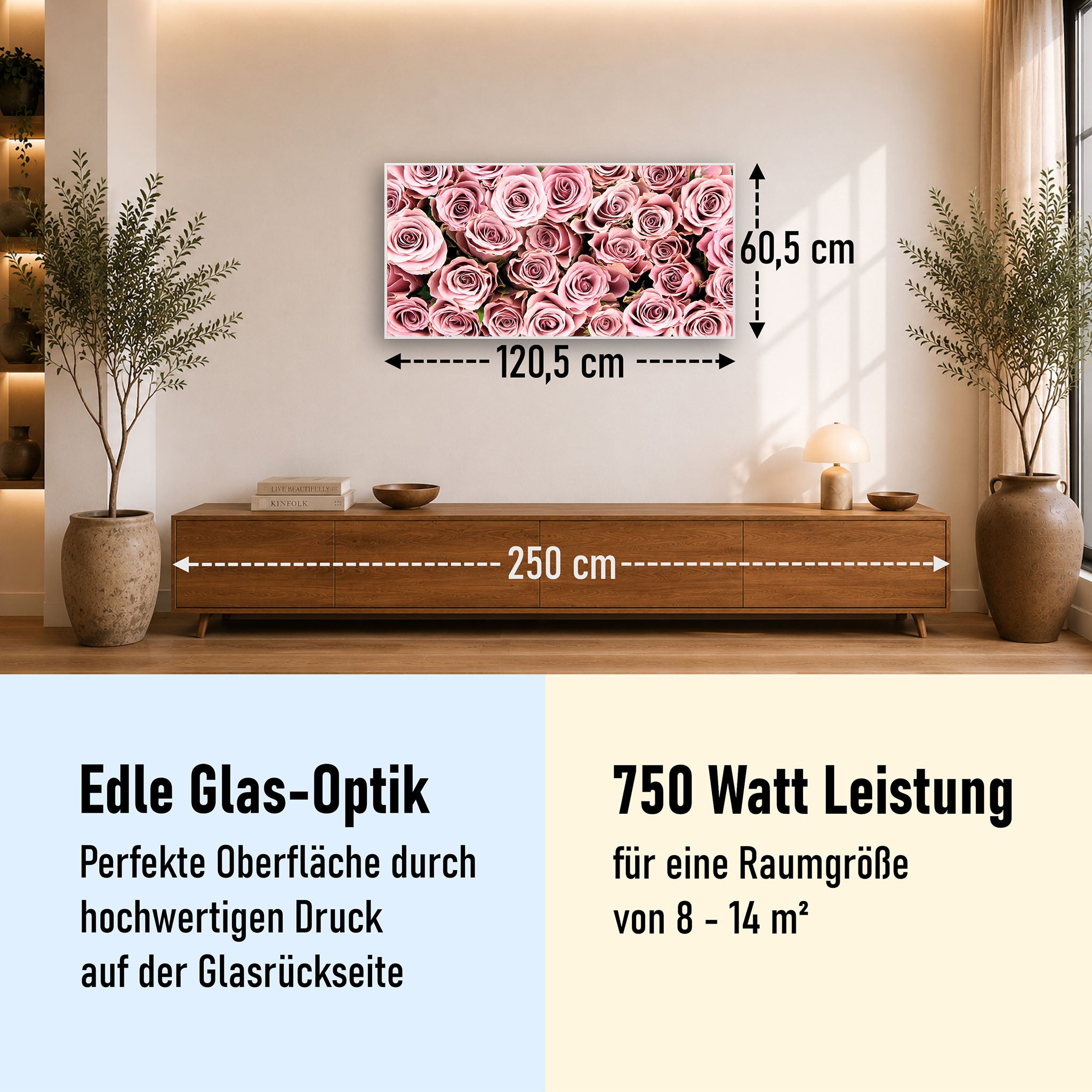Glas Infrarotheizung 350-1200W Motiv 021 Rosenstrauß