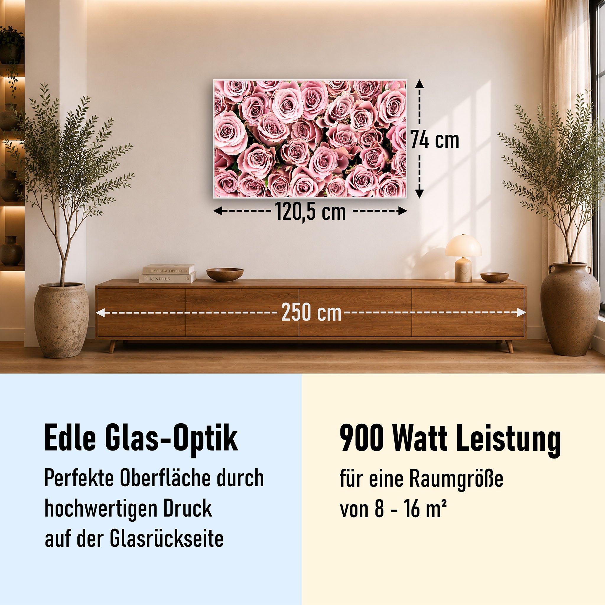 Glas Infrarotheizung 350-1200W Motiv 021 Rosenstrauß