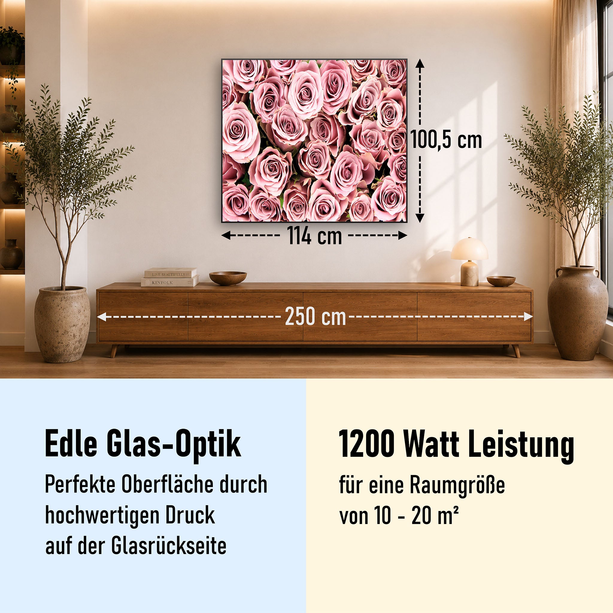 Glas Infrarotheizung 350-1200W Motiv 021 Rosenstrauß