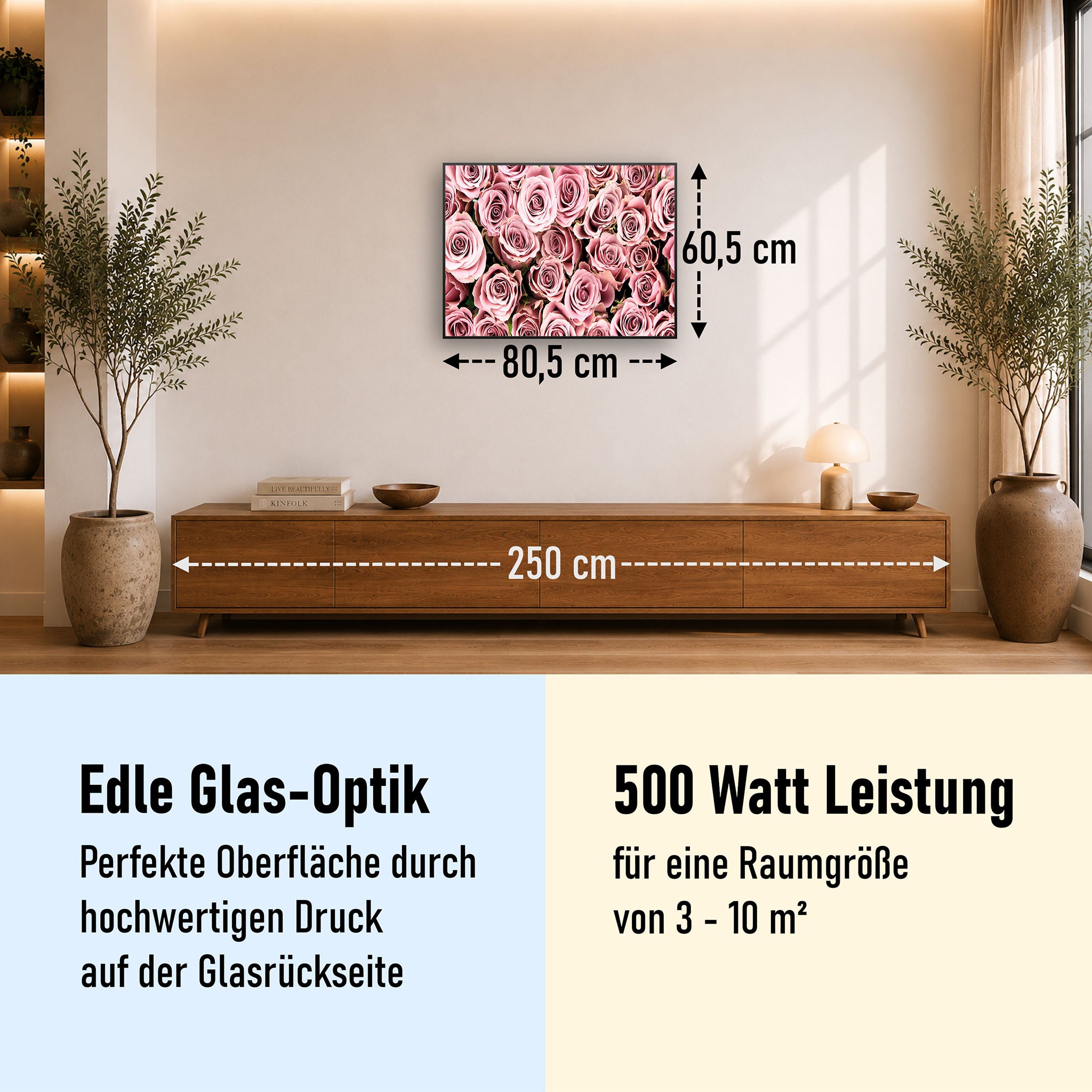 Glas Infrarotheizung 350-1200W Motiv 021 Rosenstrauß