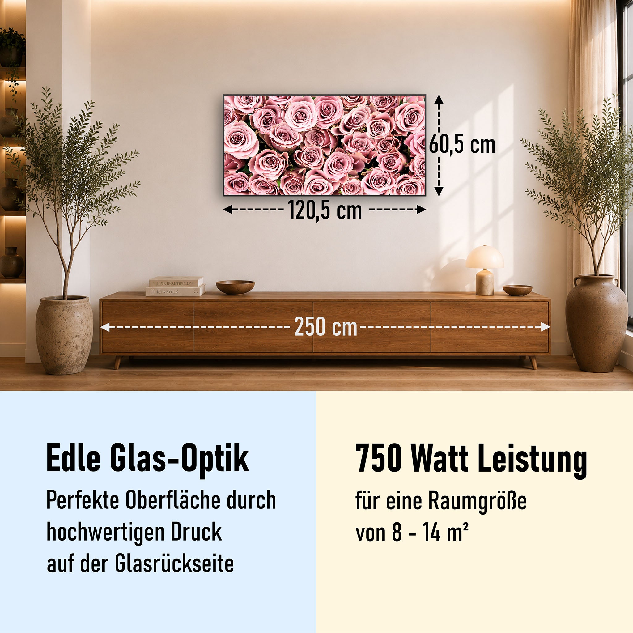 Glas Infrarotheizung 350-1200W Motiv 021 Rosenstrauß