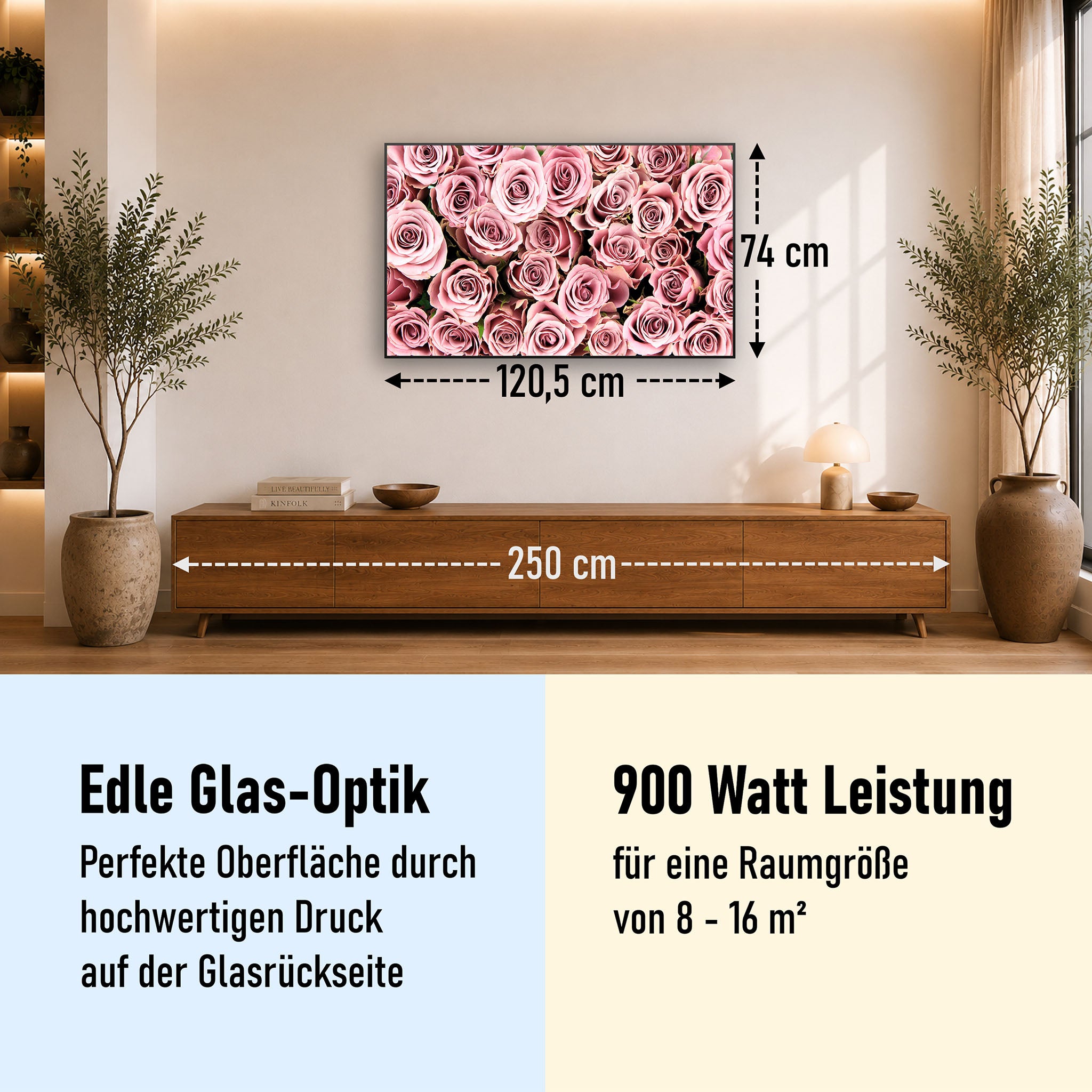 Glas Infrarotheizung 350-1200W Motiv 021 Rosenstrauß