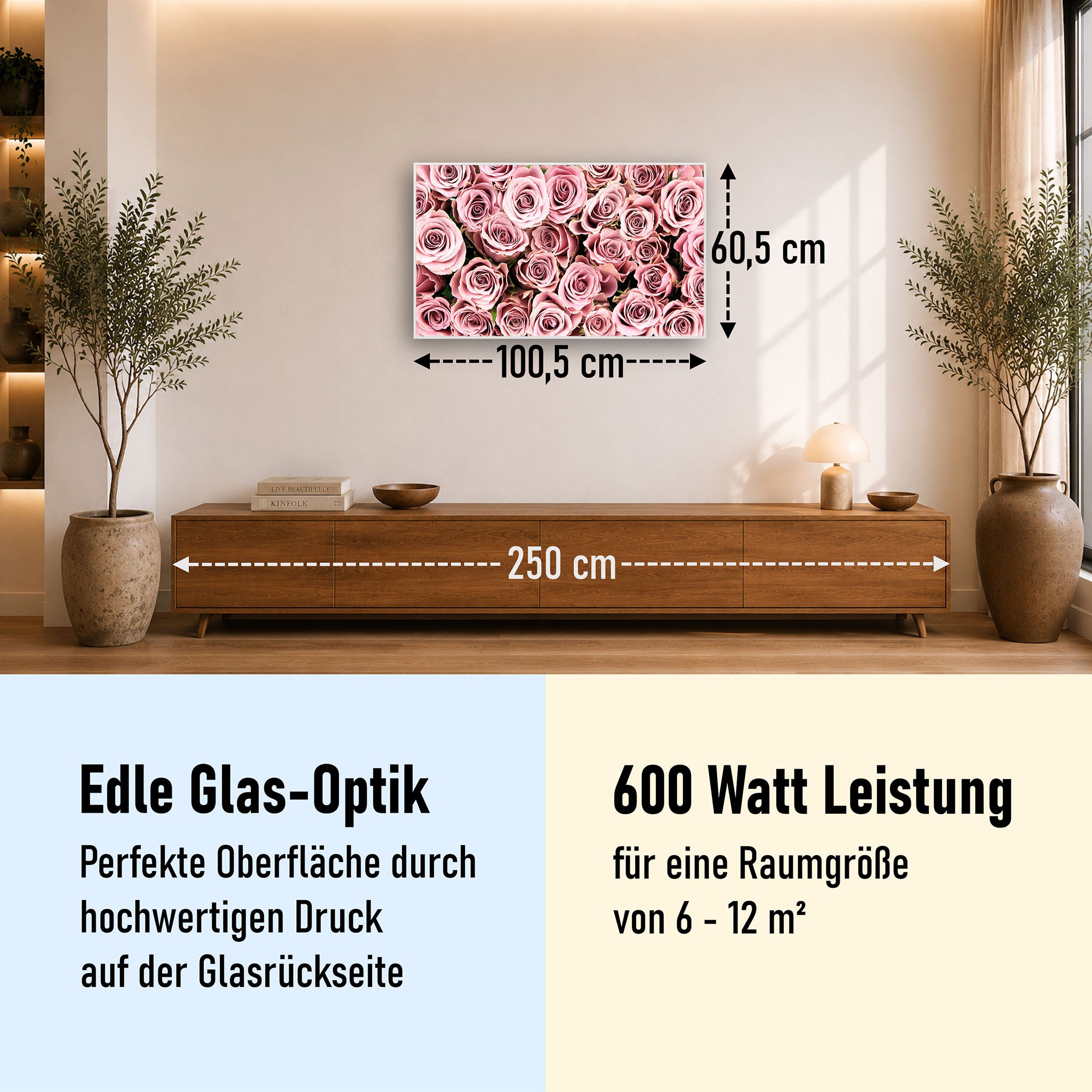 Glas Infrarotheizung 350-1200W Motiv 021 Rosenstrauß