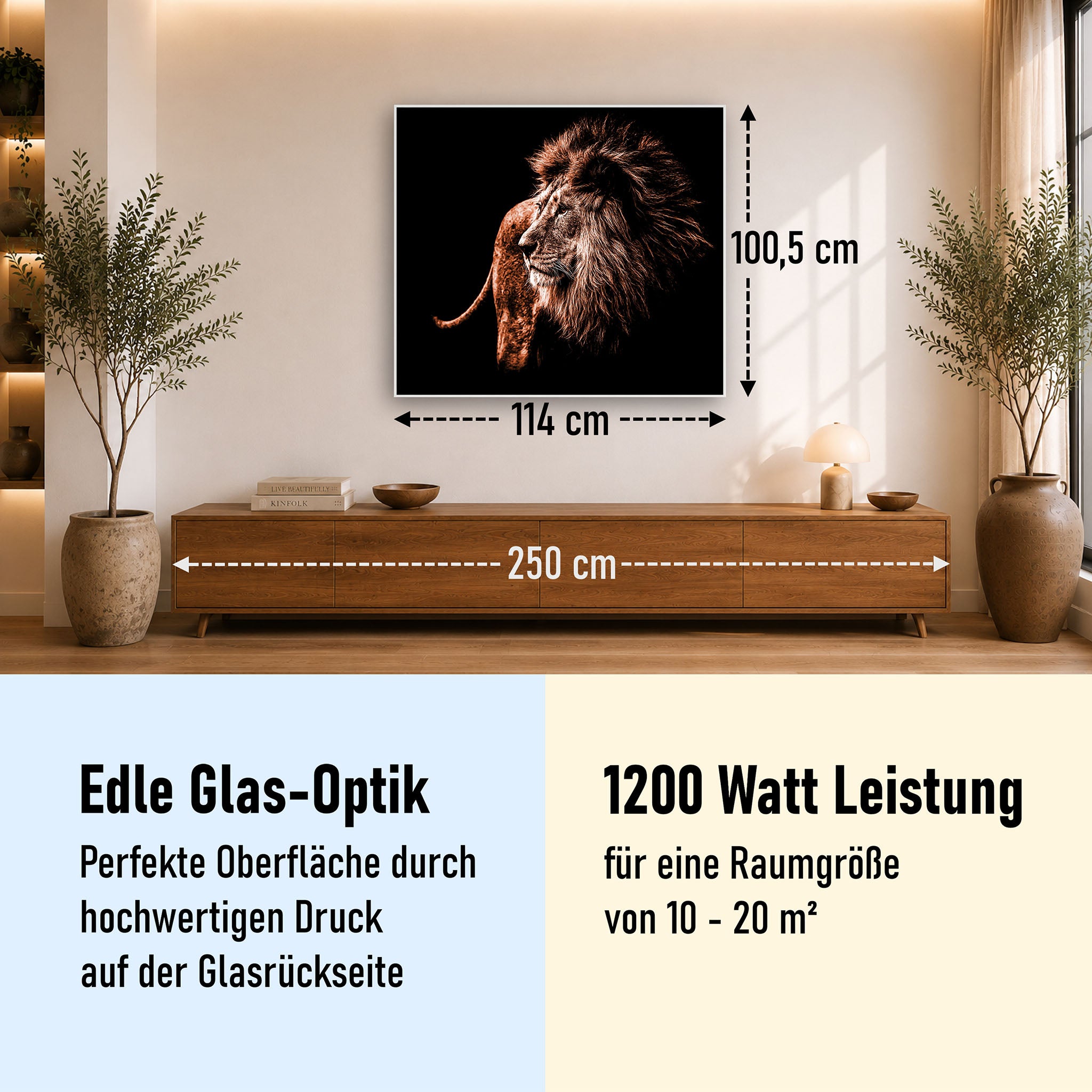 Glas Infrarotheizung 350-1200W Motiv 022 Löwe