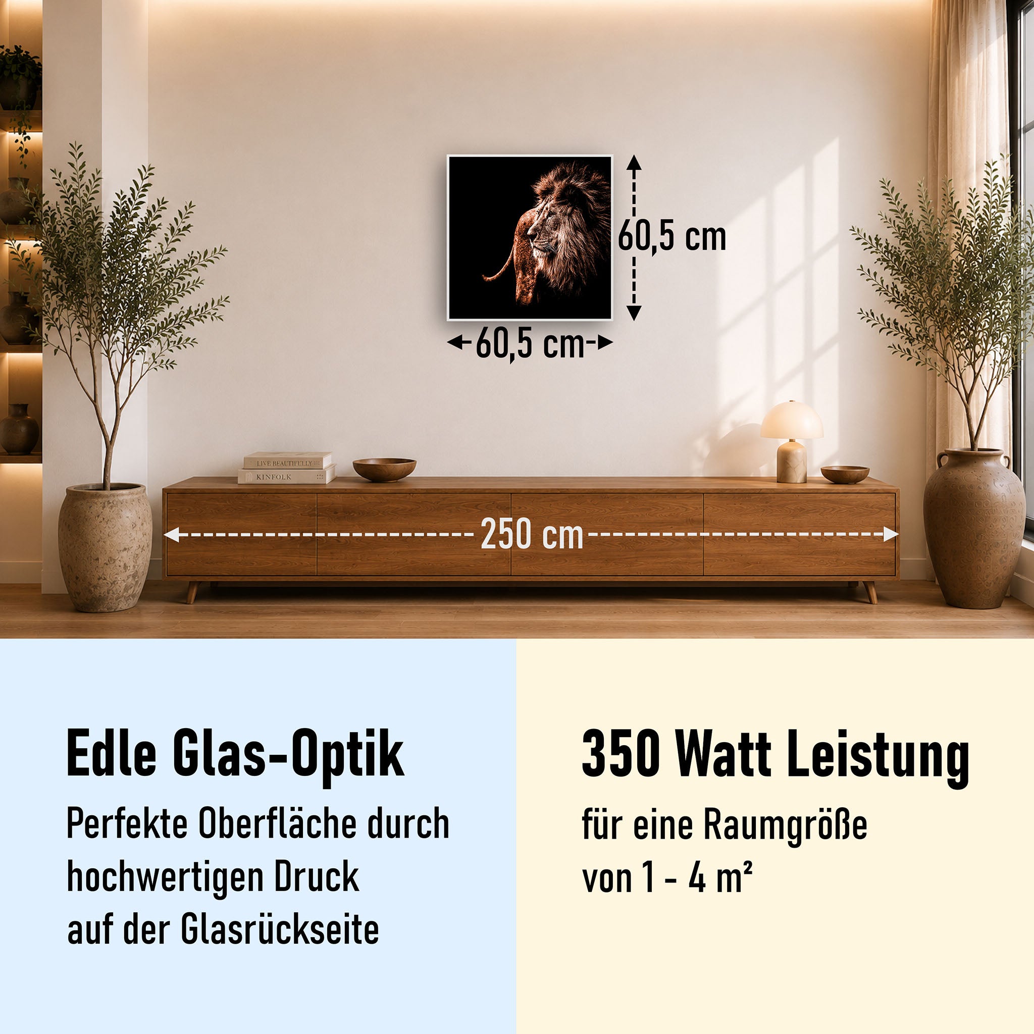 Glas Infrarotheizung 350-1200W Motiv 022 Löwe