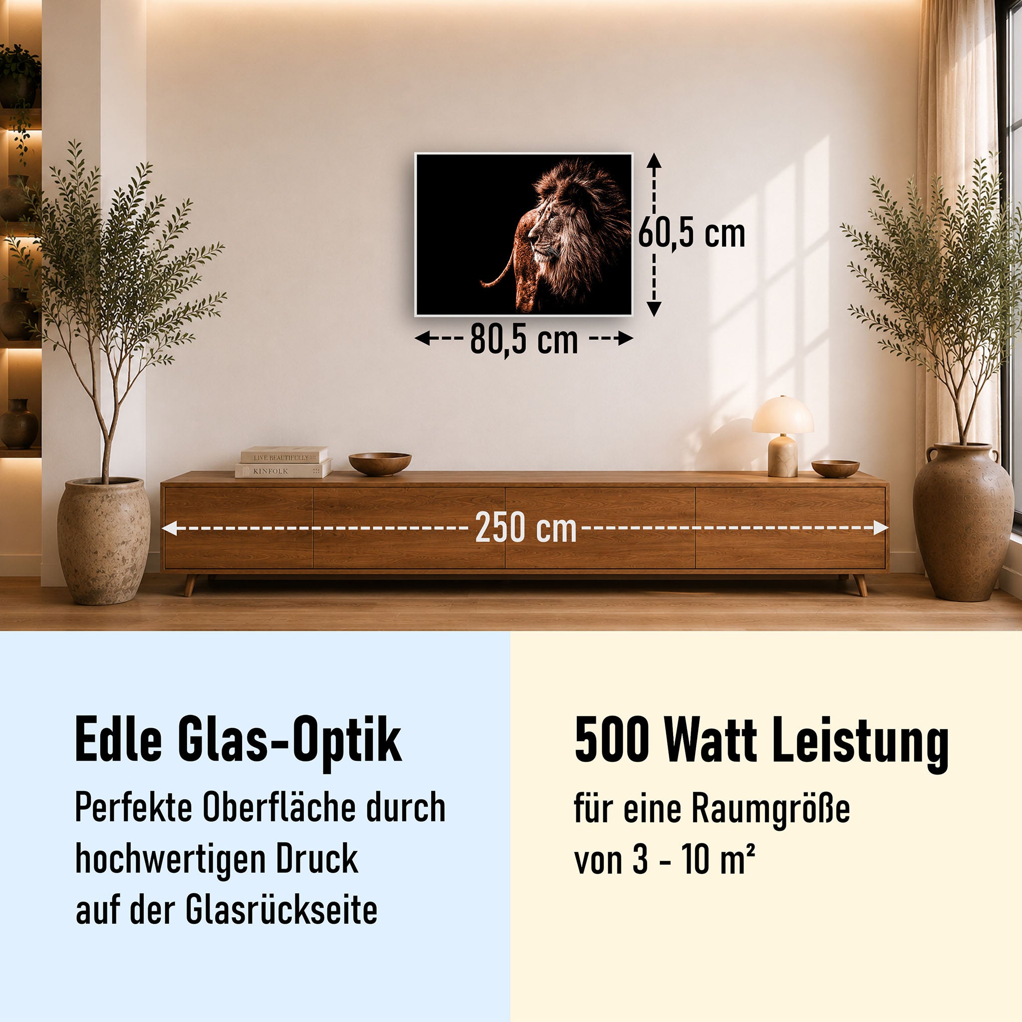 Glas Infrarotheizung 350-1200W Motiv 022 Löwe