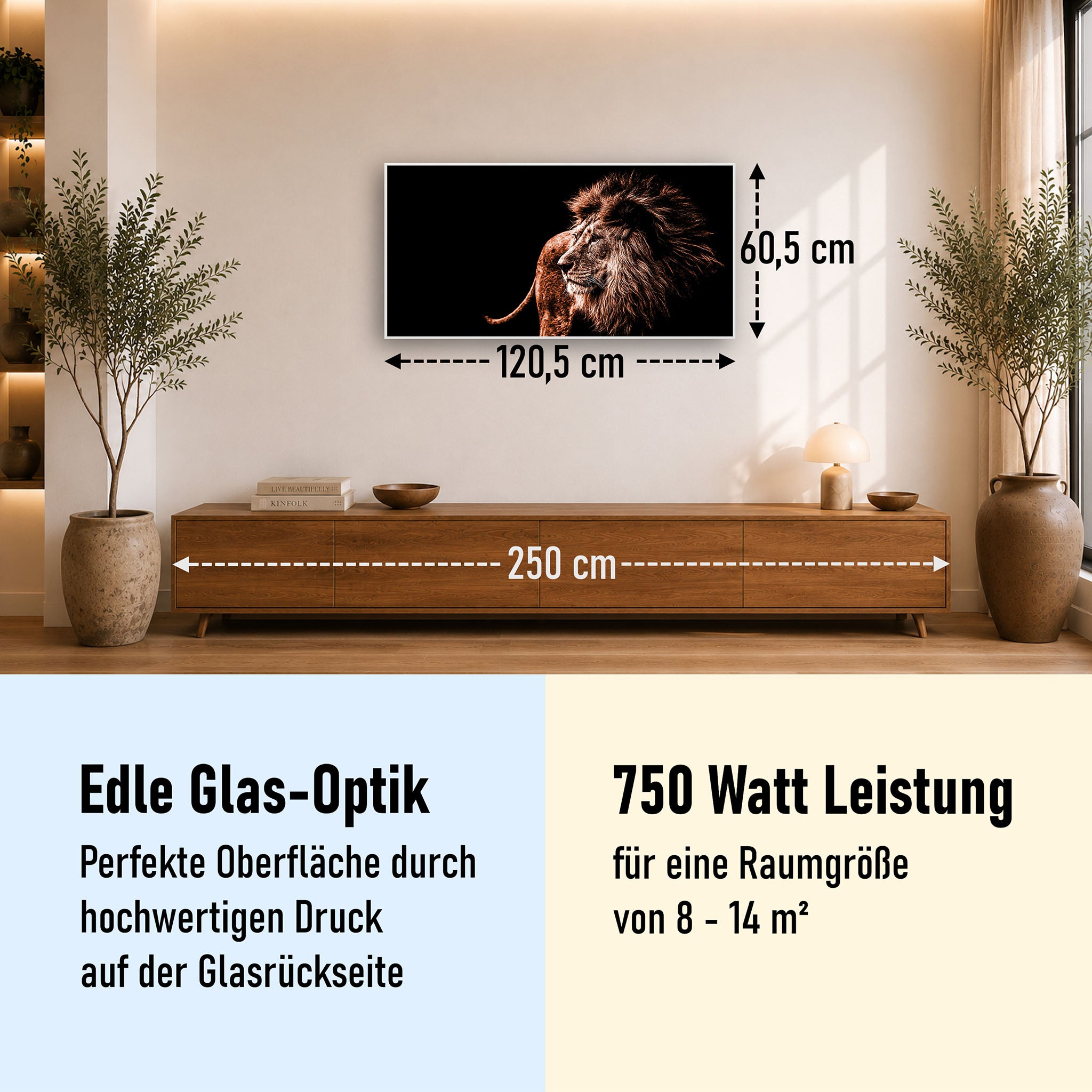 Glas Infrarotheizung 350-1200W Motiv 022 Löwe