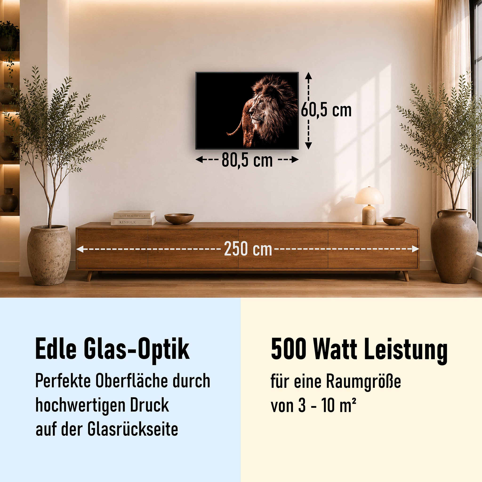 Glas Infrarotheizung 350-1200W Motiv 022 Löwe