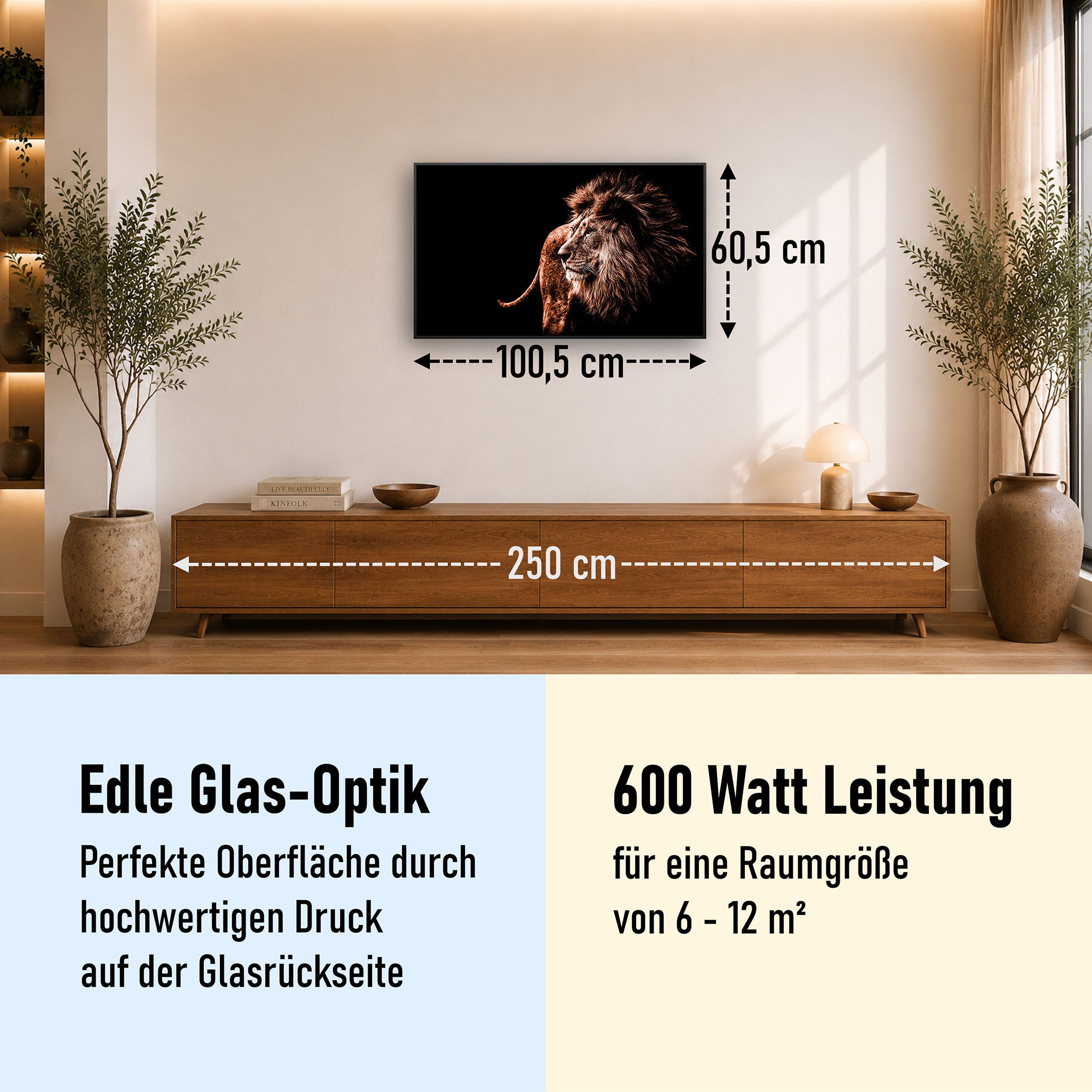 Glas Infrarotheizung 350-1200W Motiv 022 Löwe