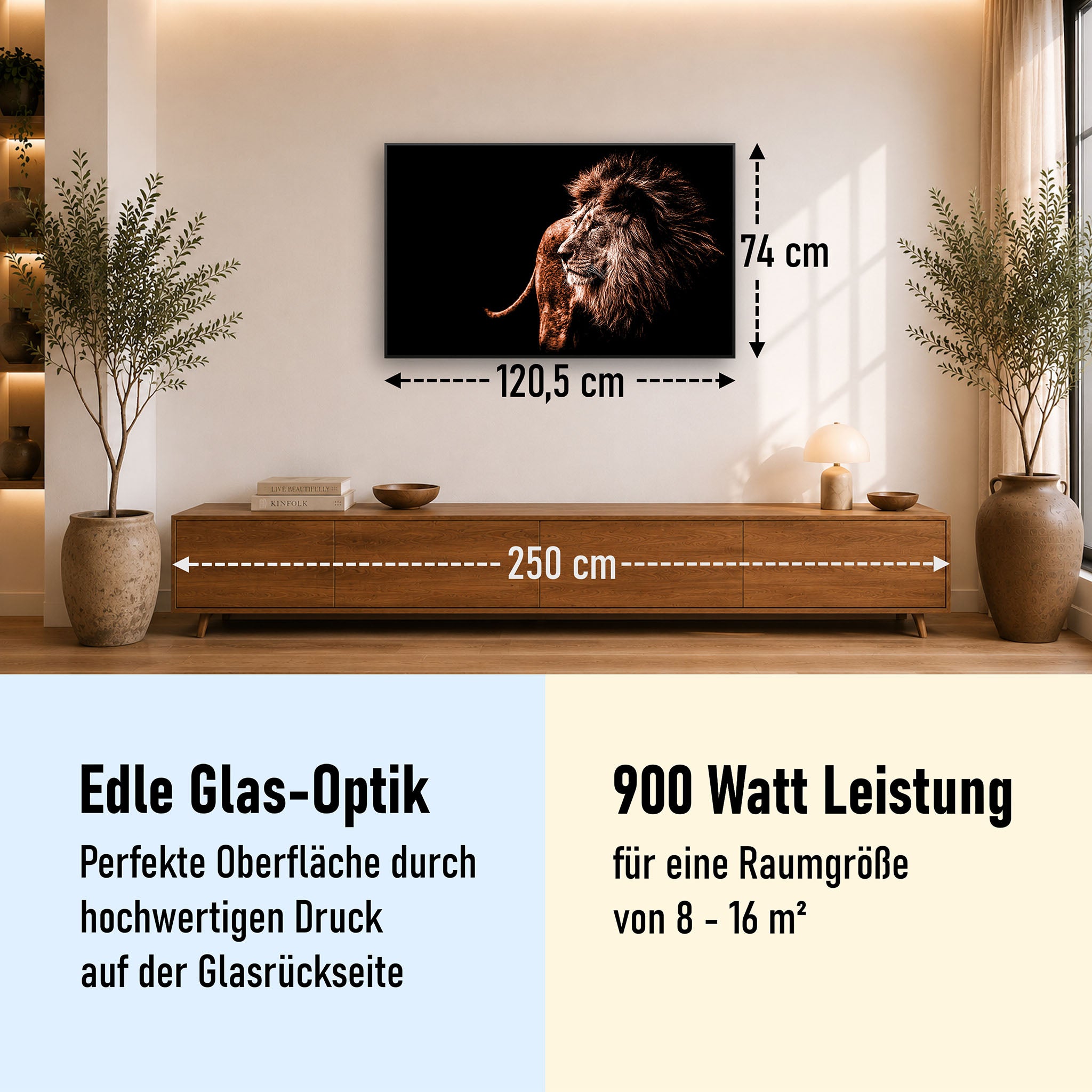 Glas Infrarotheizung 350-1200W Motiv 022 Löwe