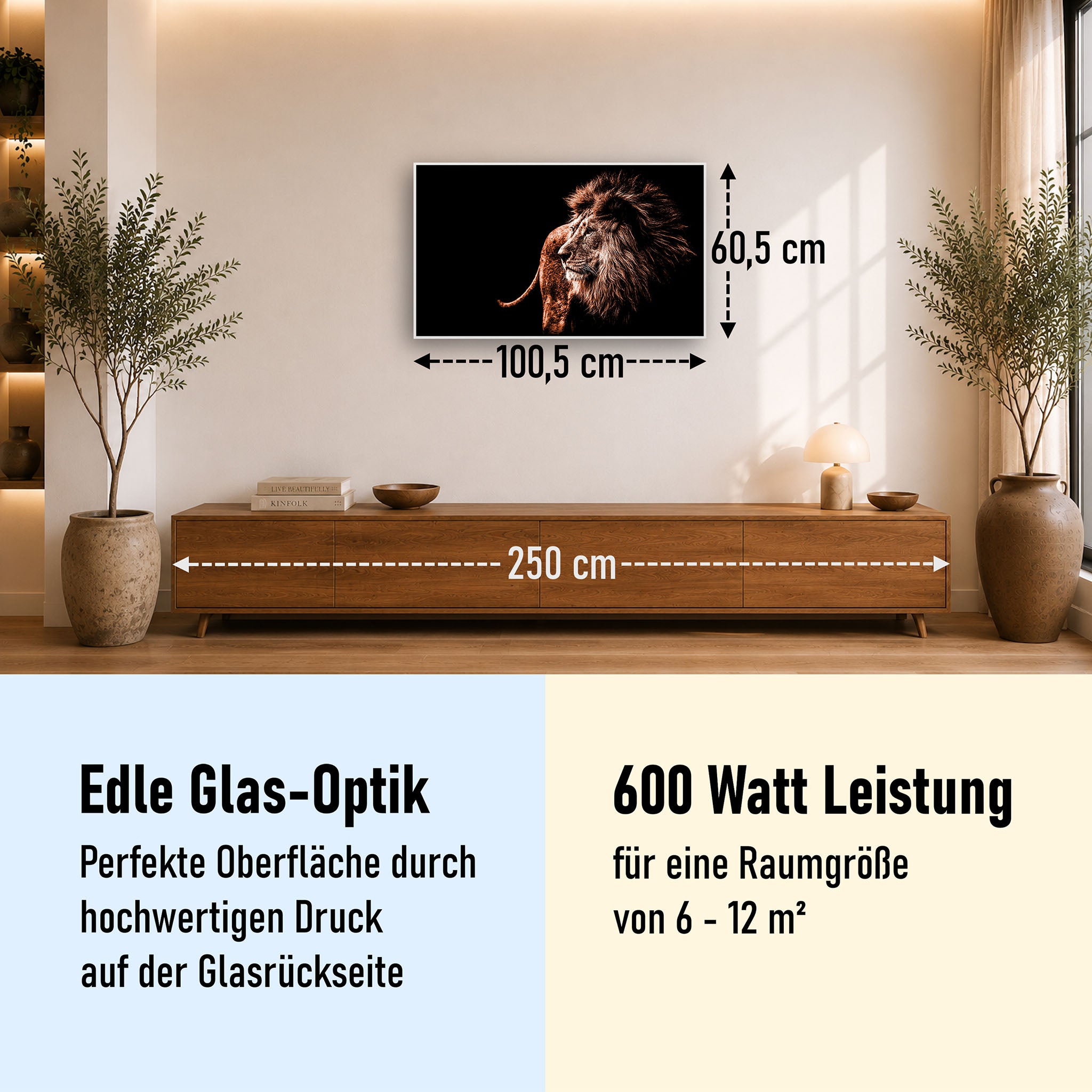 Glas Infrarotheizung 350-1200W Motiv 022 Löwe