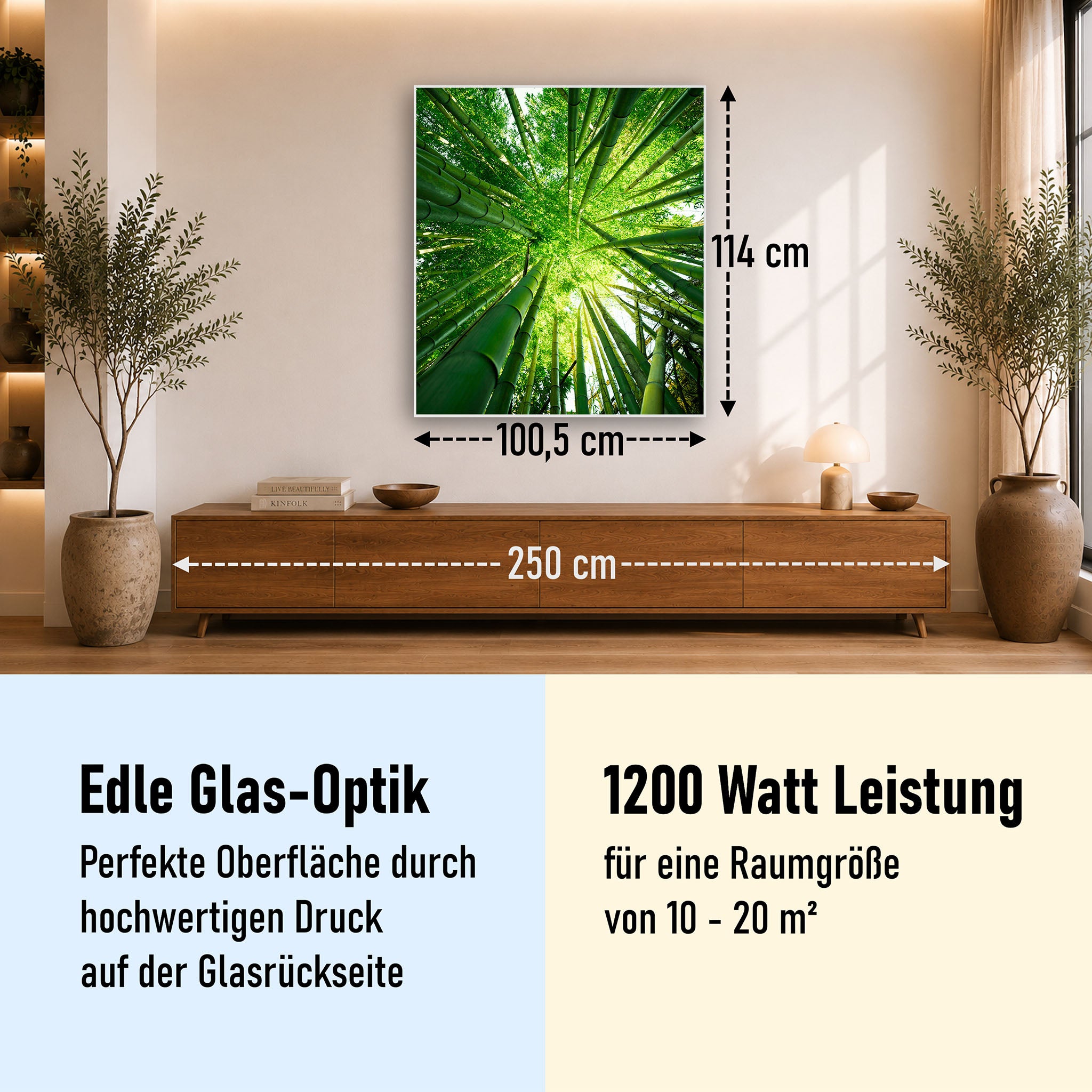 Glas Infrarotheizung 350-1200W Motiv 023H Bambusbaum