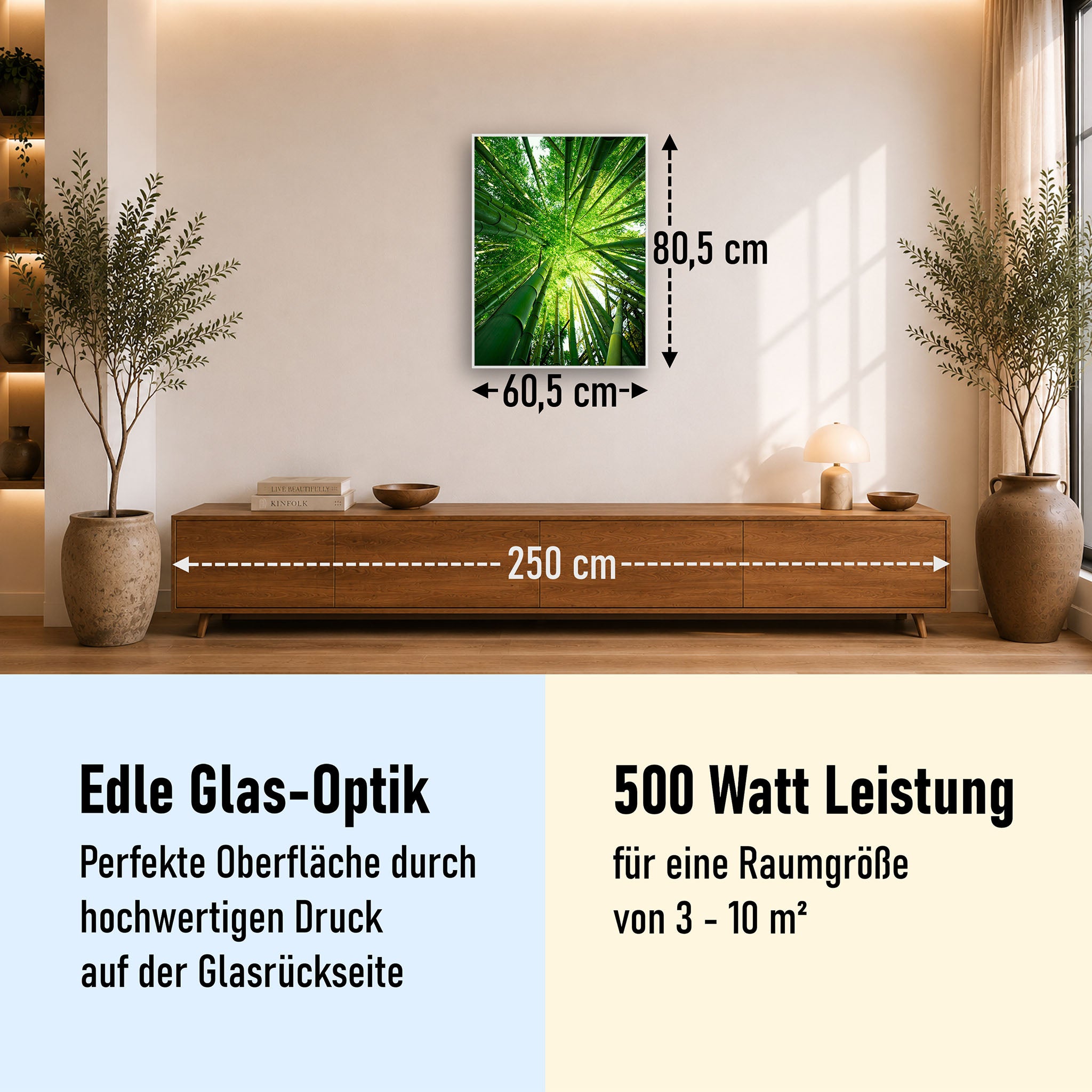 Glas Infrarotheizung 350-1200W Motiv 023H Bambusbaum