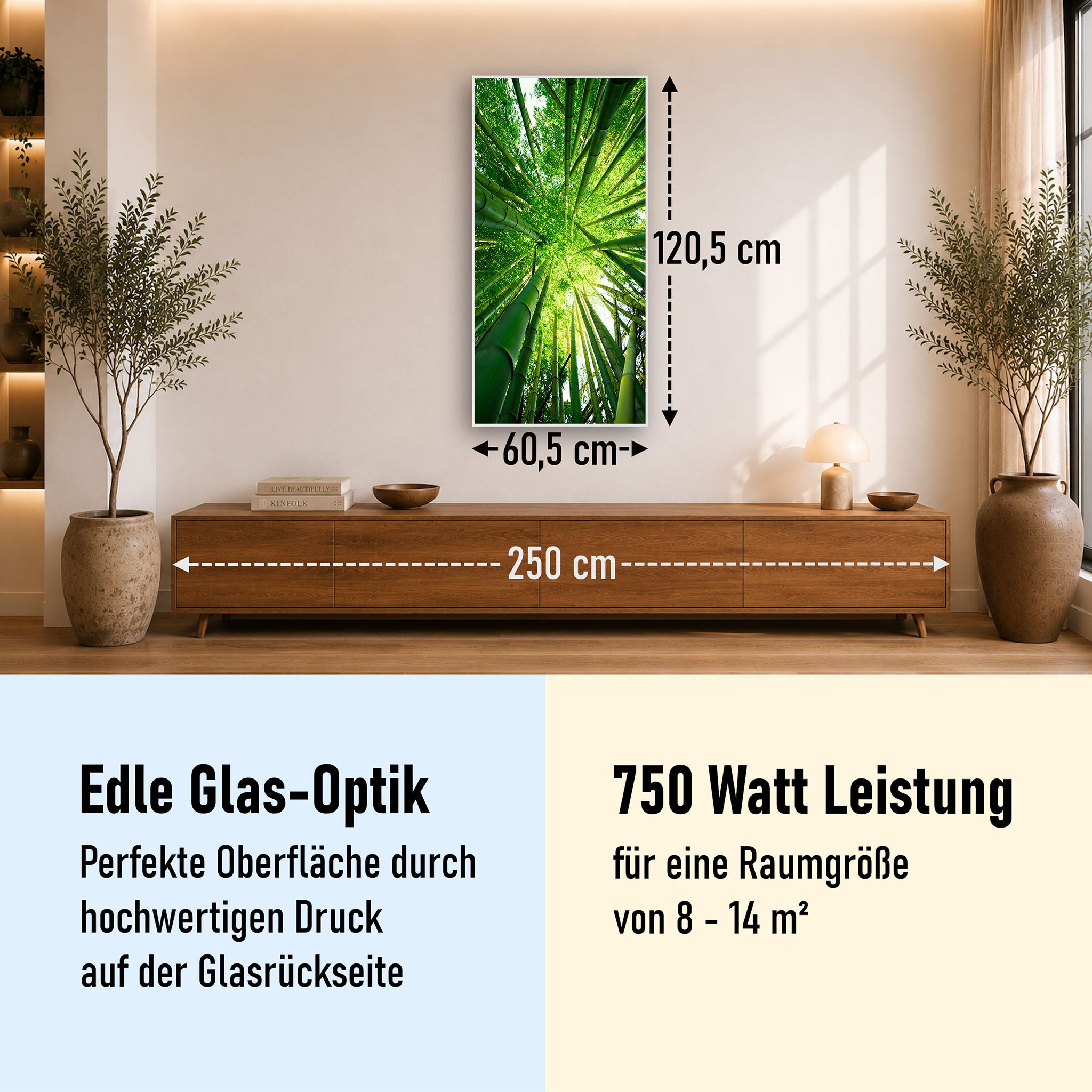 Glas Infrarotheizung 350-1200W Motiv 023H Bambusbaum