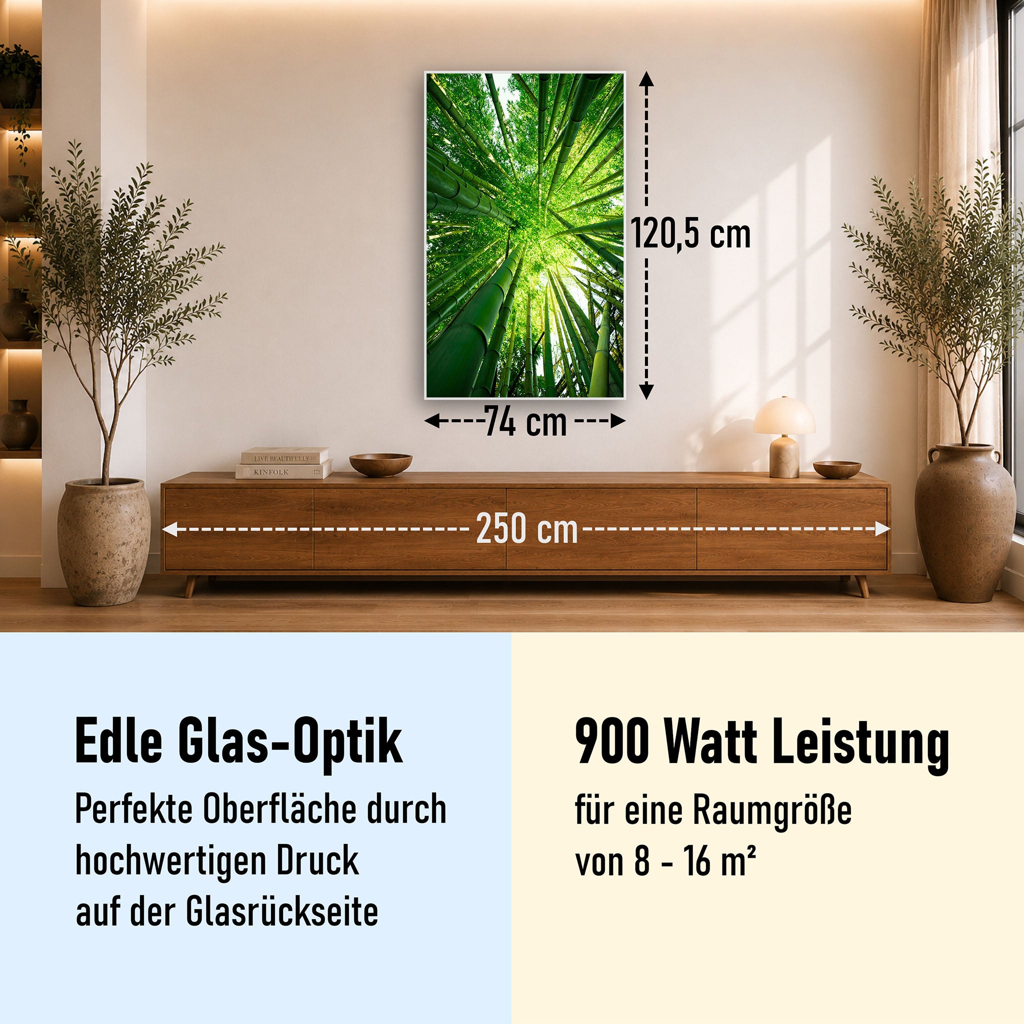 Glas Infrarotheizung 350-1200W Motiv 023H Bambusbaum