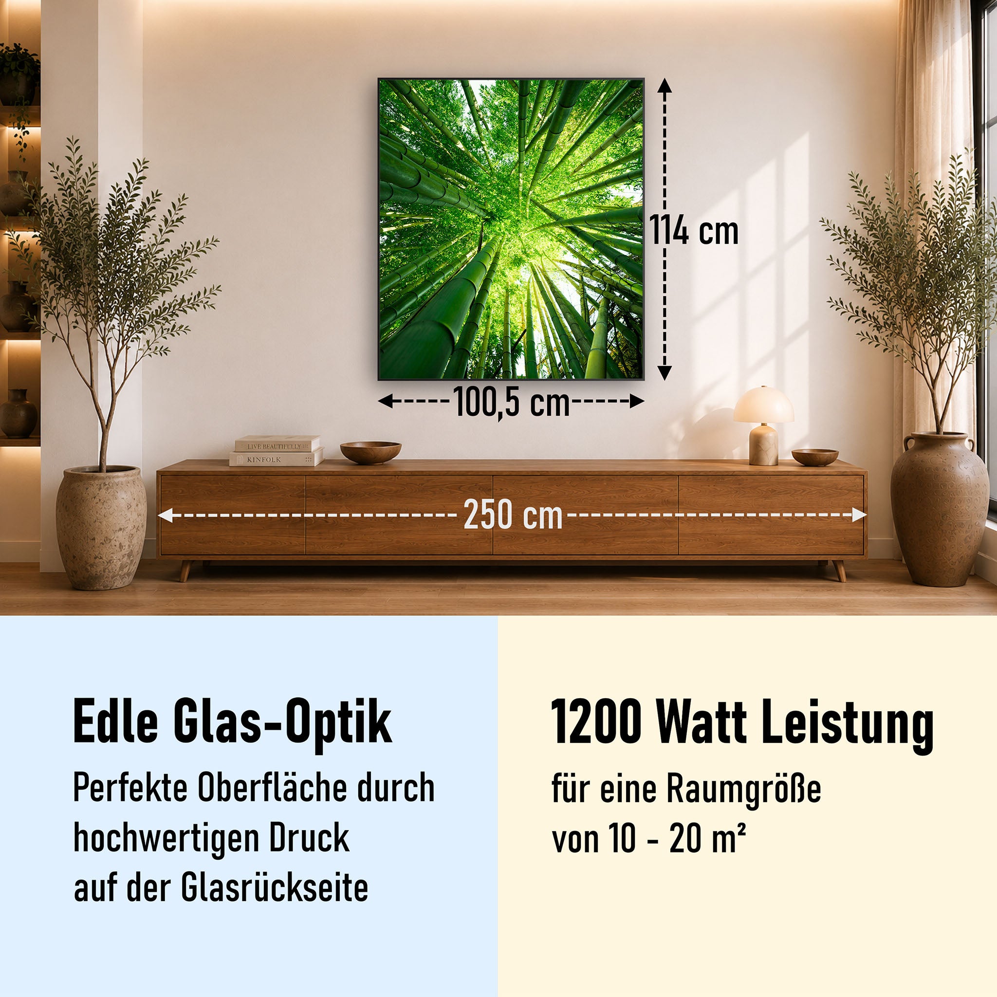 Glas Infrarotheizung 350-1200W Motiv 023H Bambusbaum