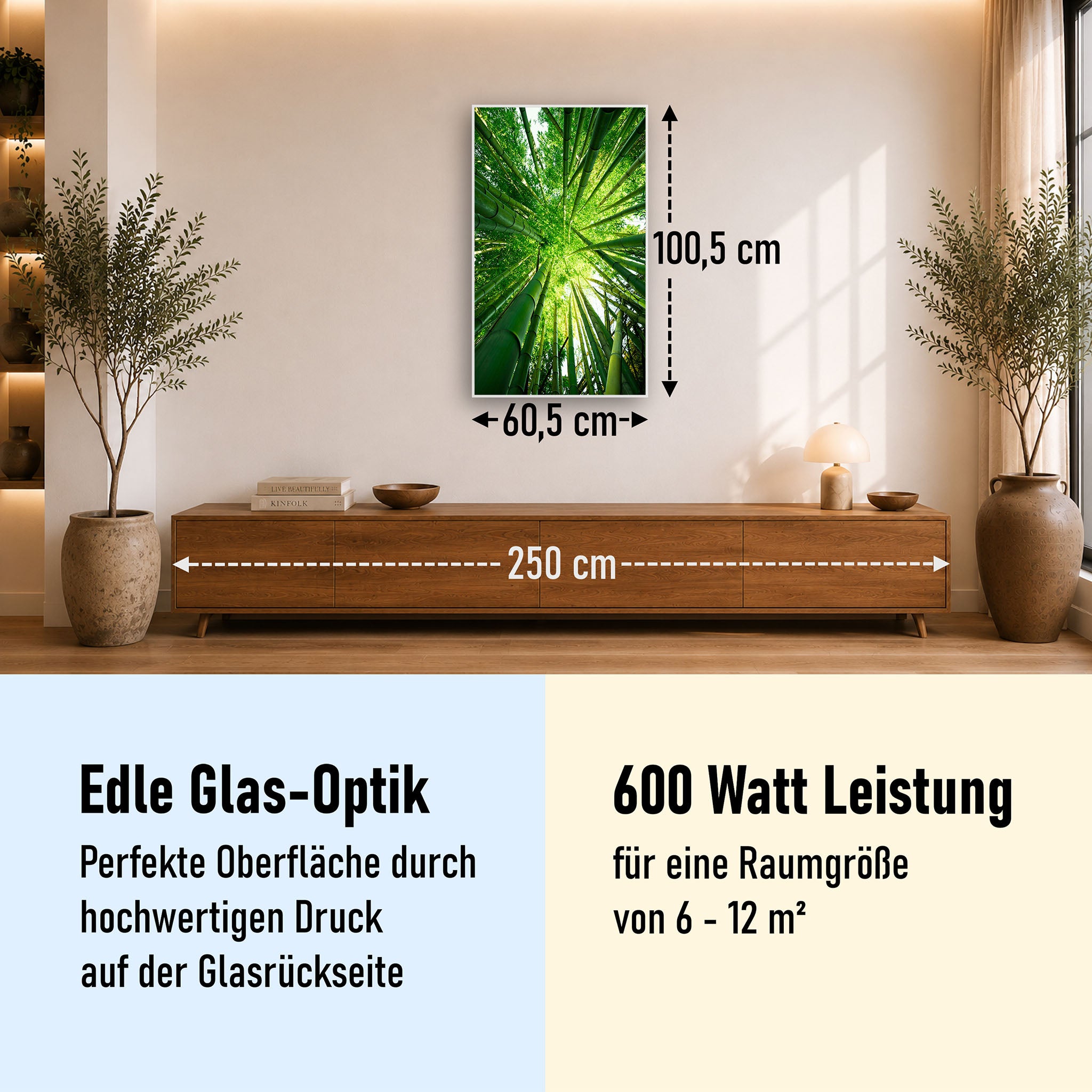 Glas Infrarotheizung 350-1200W Motiv 023H Bambusbaum