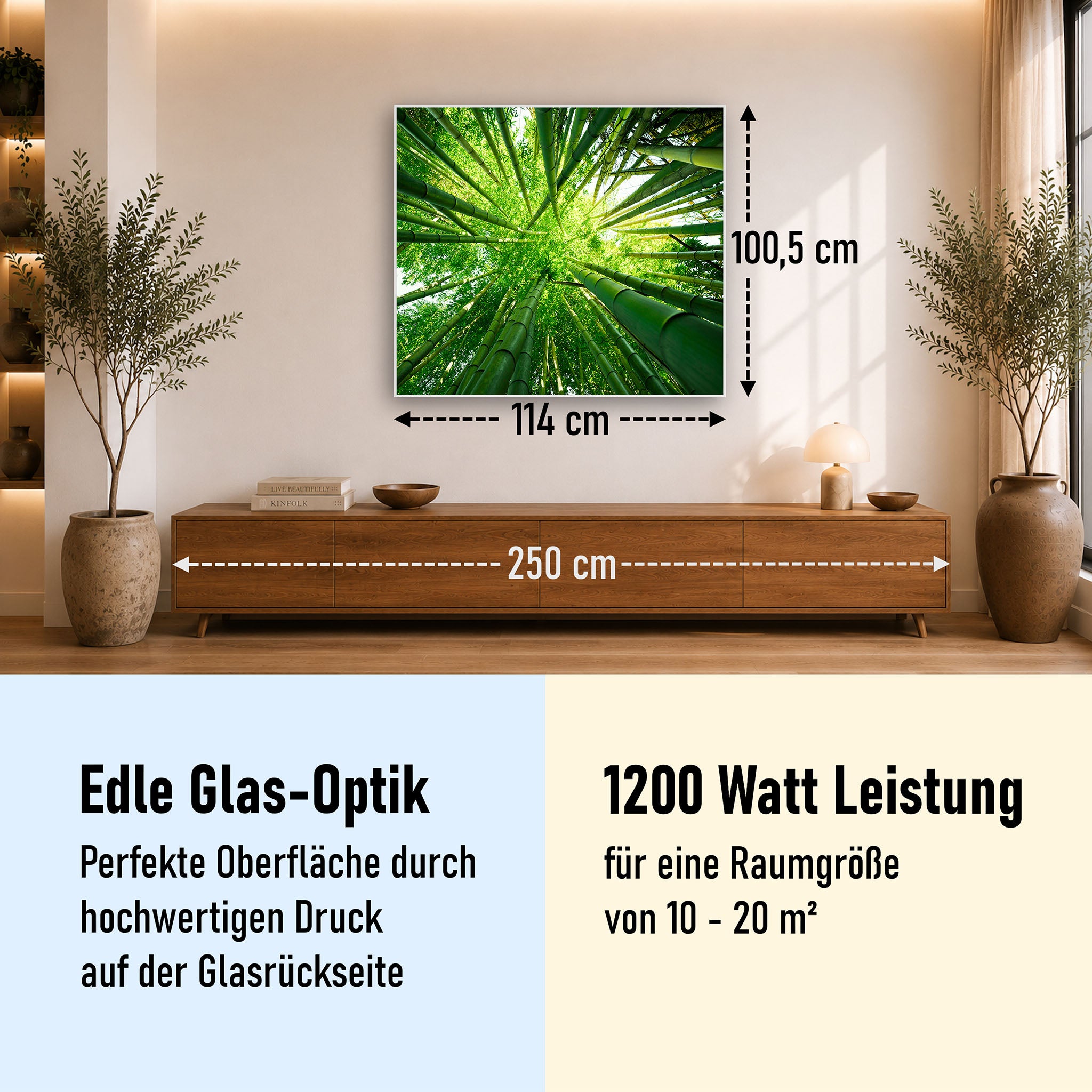 Glas Infrarotheizung 350-1200W Motiv 023 Bambusbaum