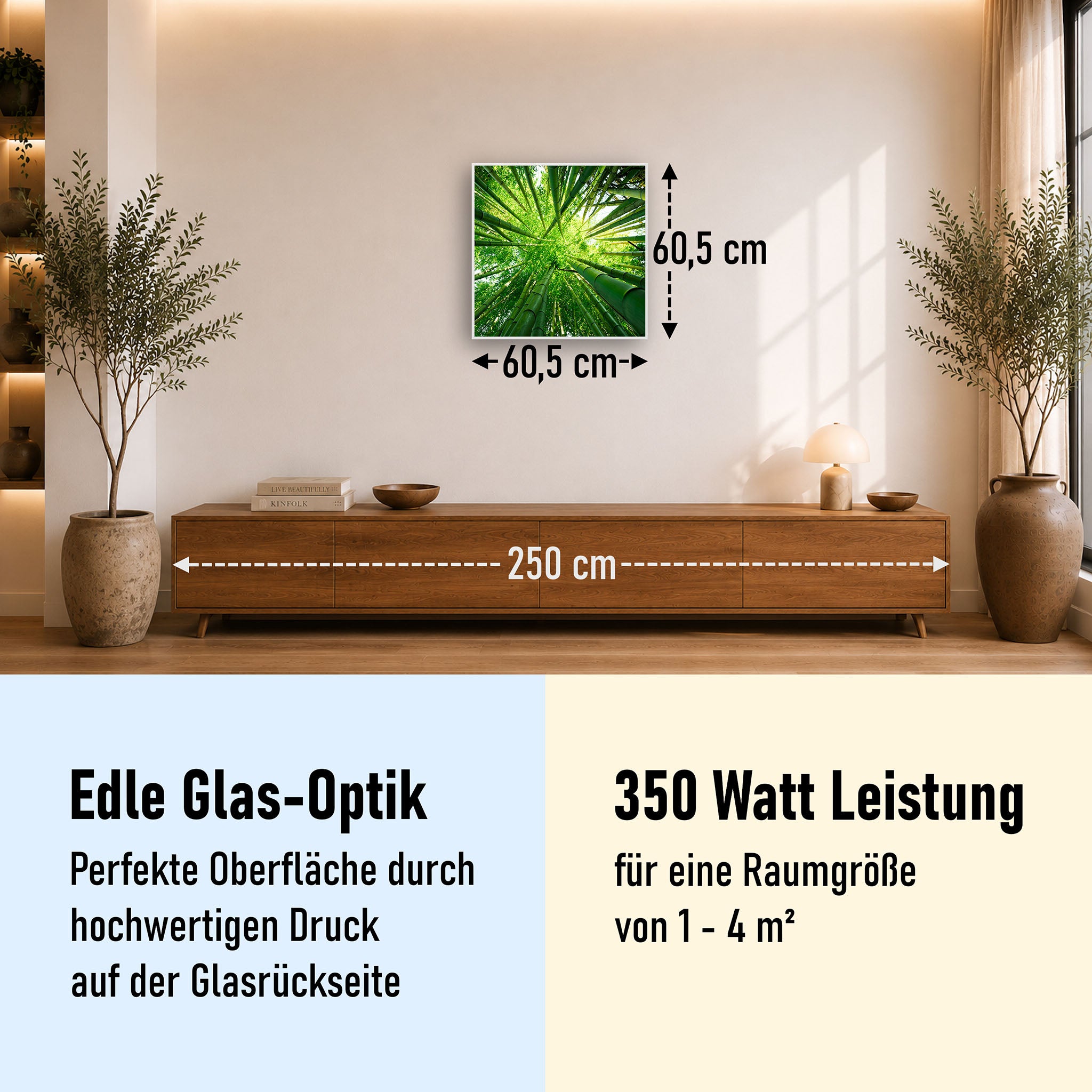 Glas Infrarotheizung 350-1200W Motiv 023H Bambusbaum