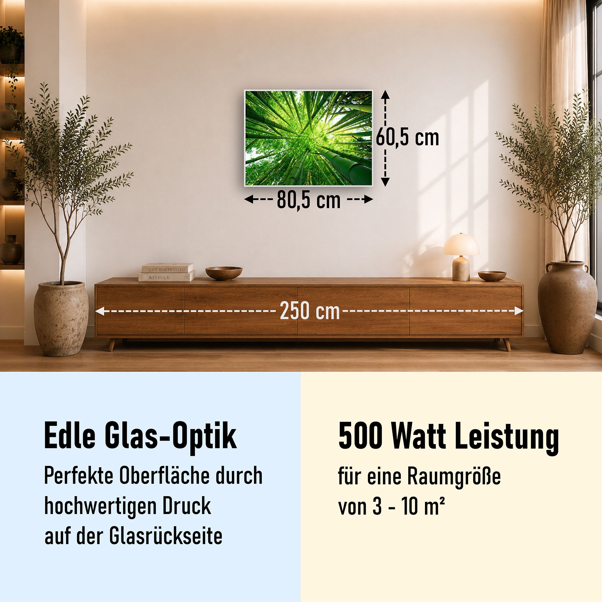 Glas Infrarotheizung 350-1200W Motiv 023 Bambusbaum