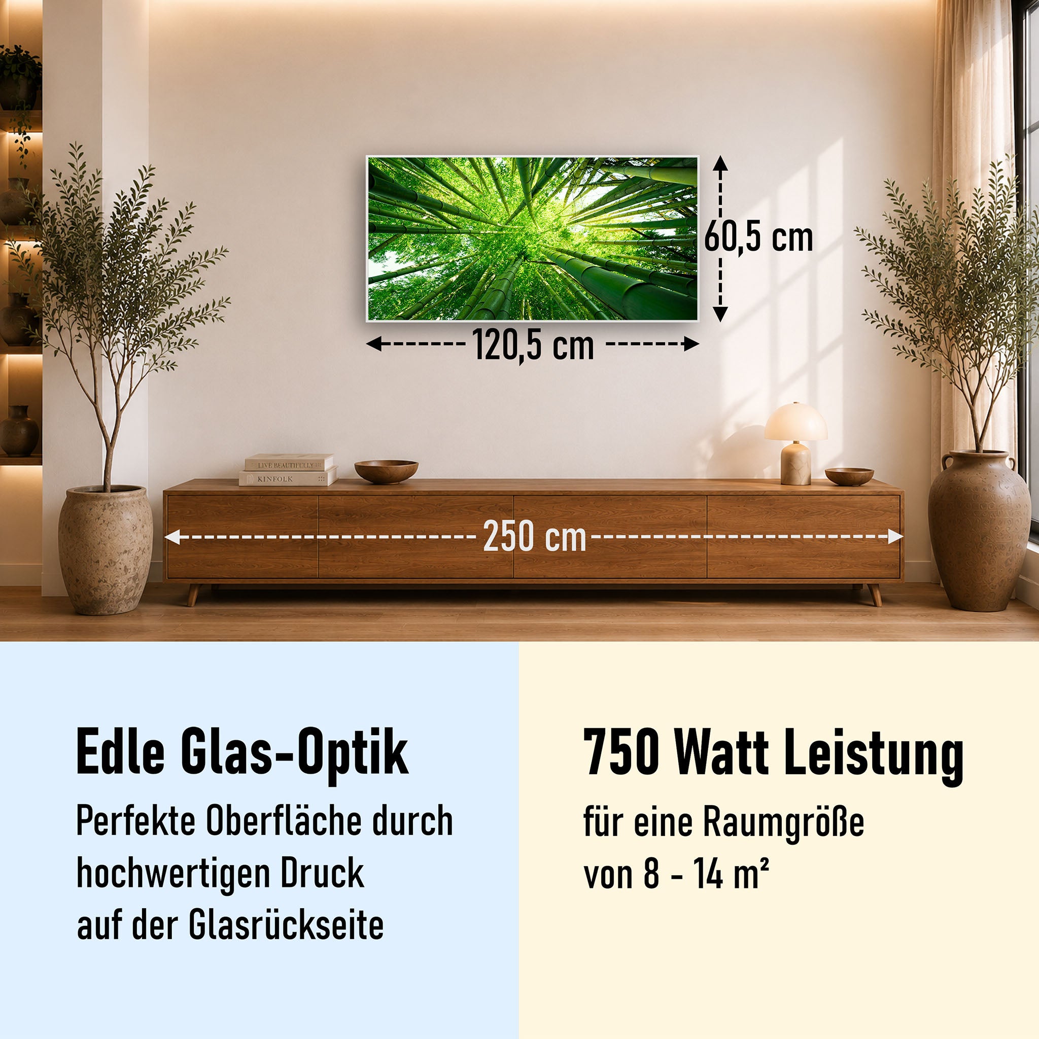 Glas Infrarotheizung 350-1200W Motiv 023 Bambusbaum