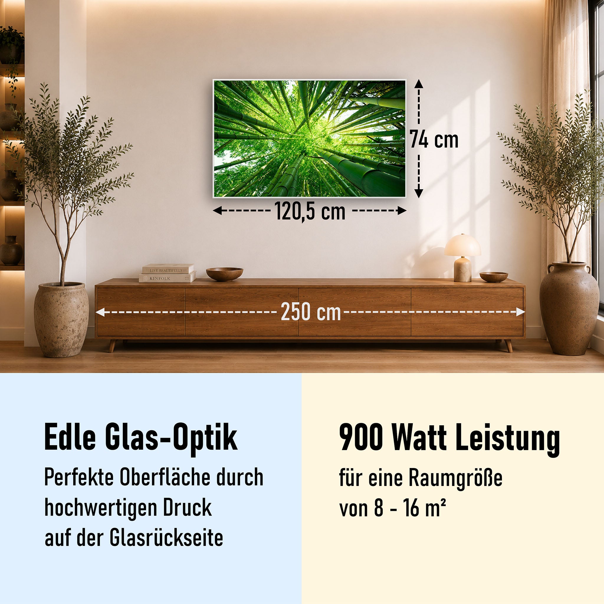 Glas Infrarotheizung 350-1200W Motiv 023 Bambusbaum