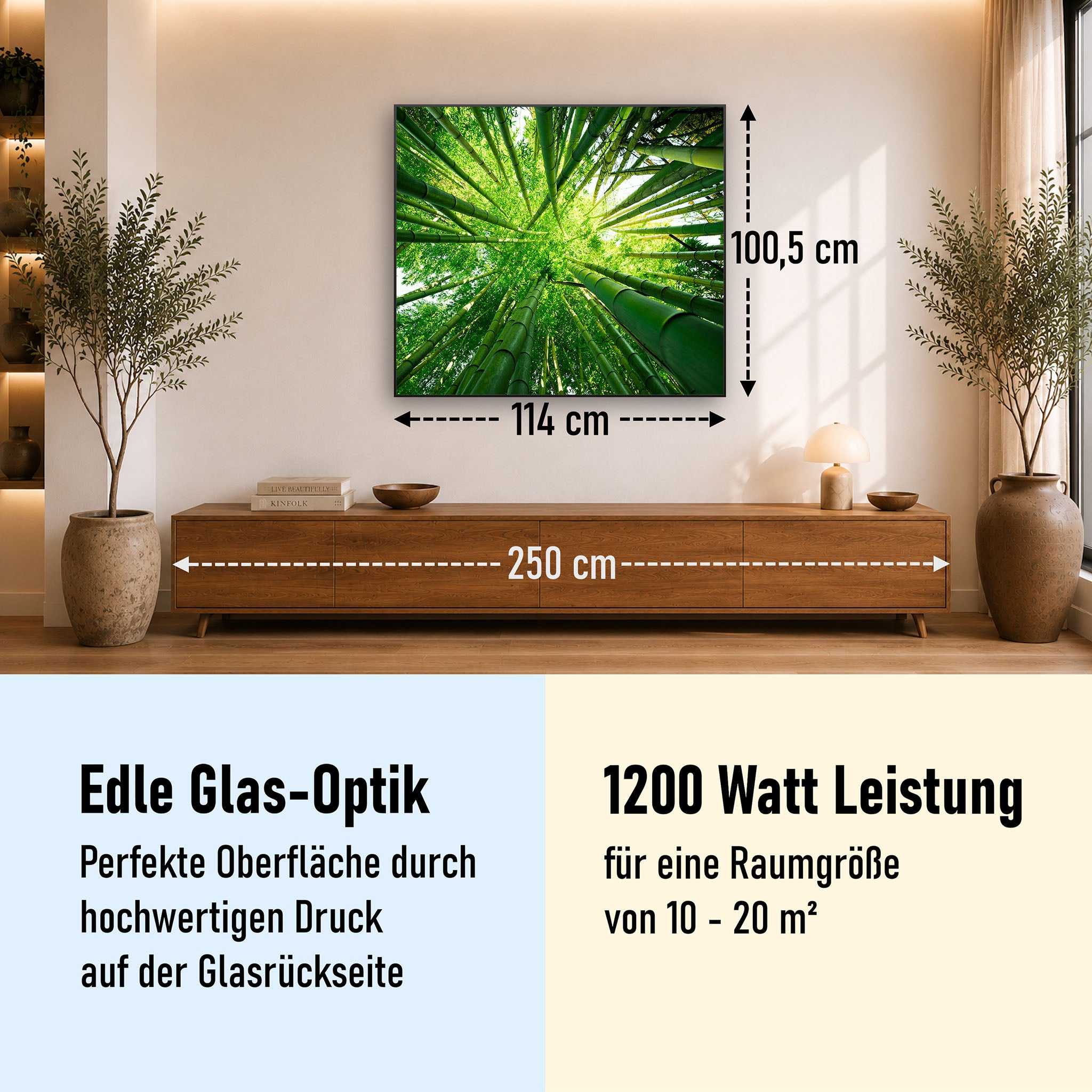 Glas Infrarotheizung 350-1200W Motiv 023 Bambusbaum
