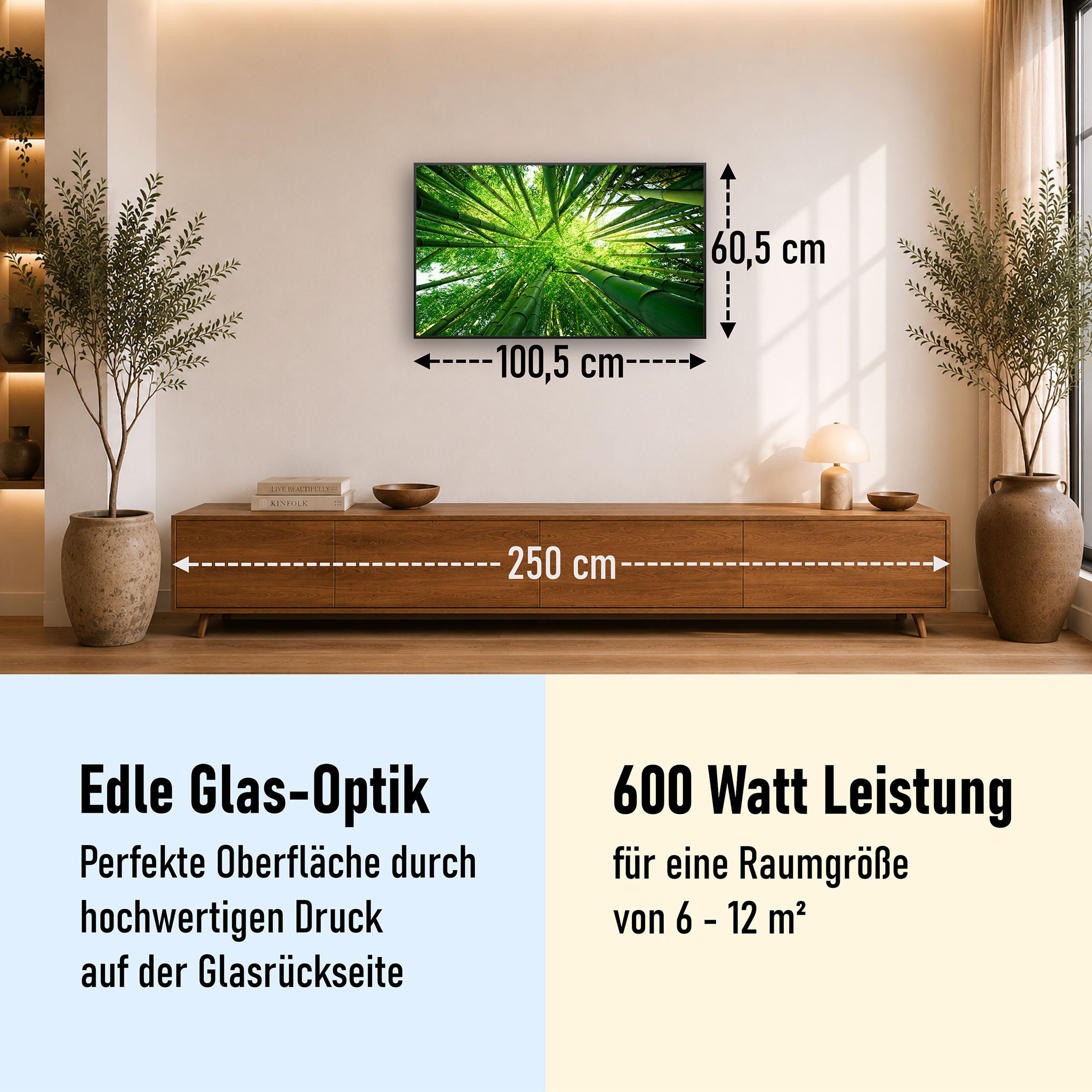 Glas Infrarotheizung 350-1200W Motiv 023 Bambusbaum
