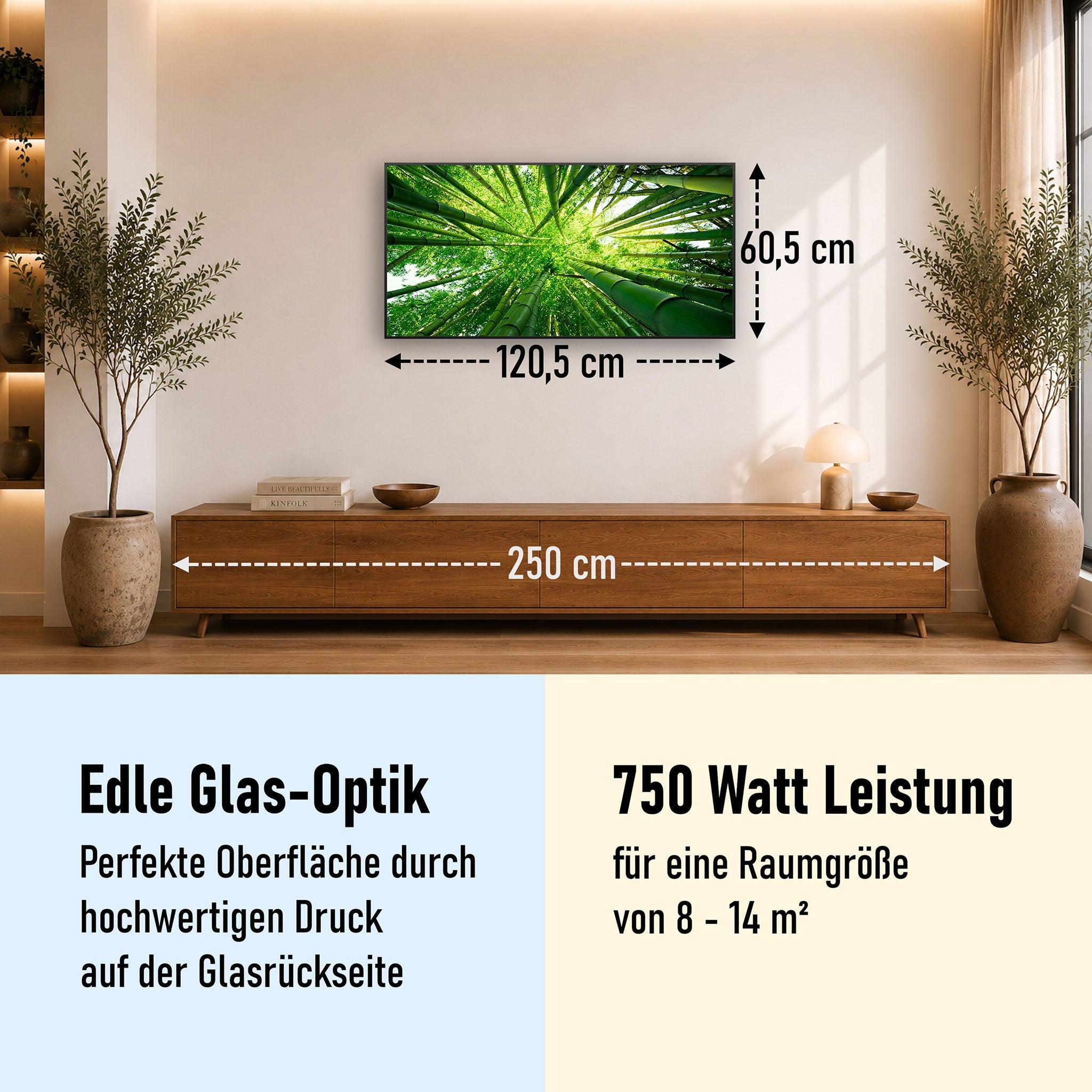 Glas Infrarotheizung 350-1200W Motiv 023 Bambusbaum
