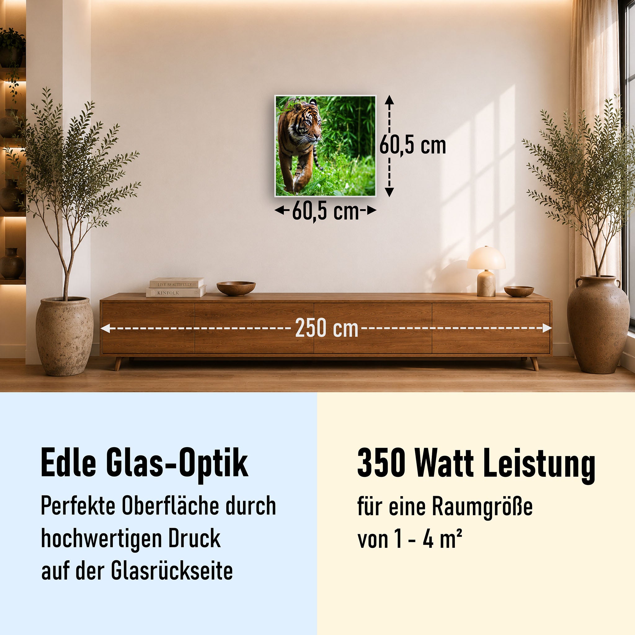 Glas Infrarotheizung 350-1200W Motiv 024 Tiger