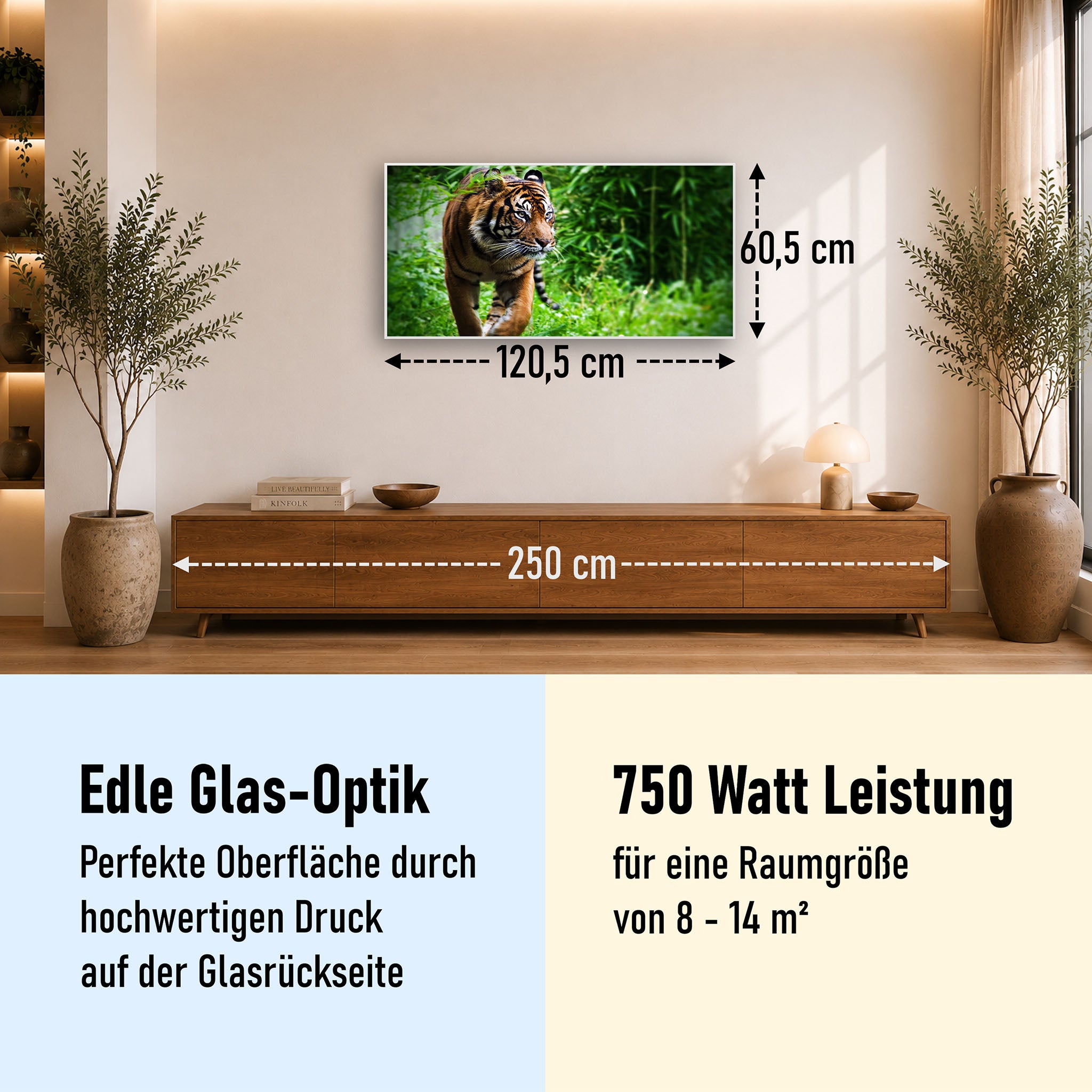 Glas Infrarotheizung 350-1200W Motiv 024 Tiger