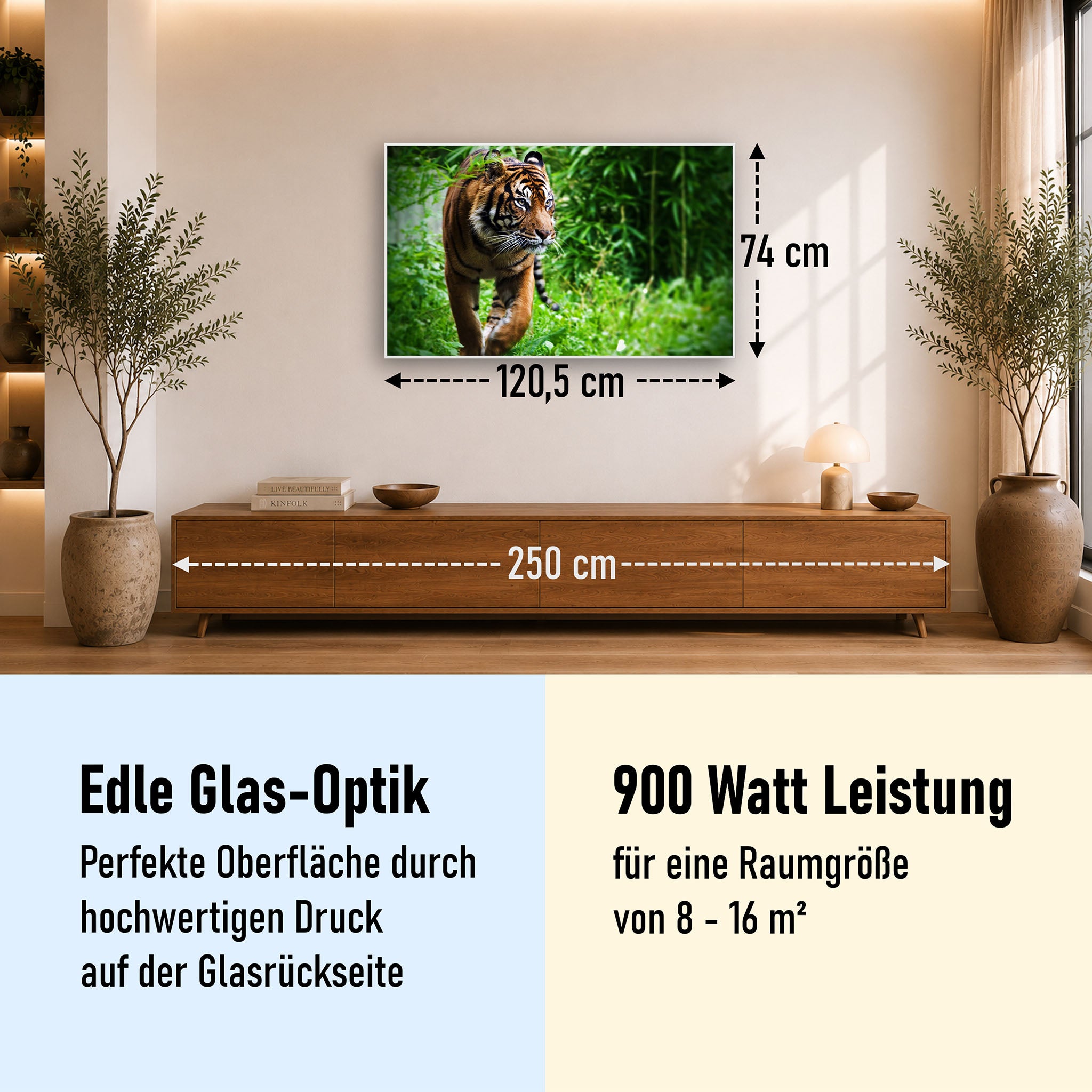 Glas Infrarotheizung 350-1200W Motiv 024 Tiger