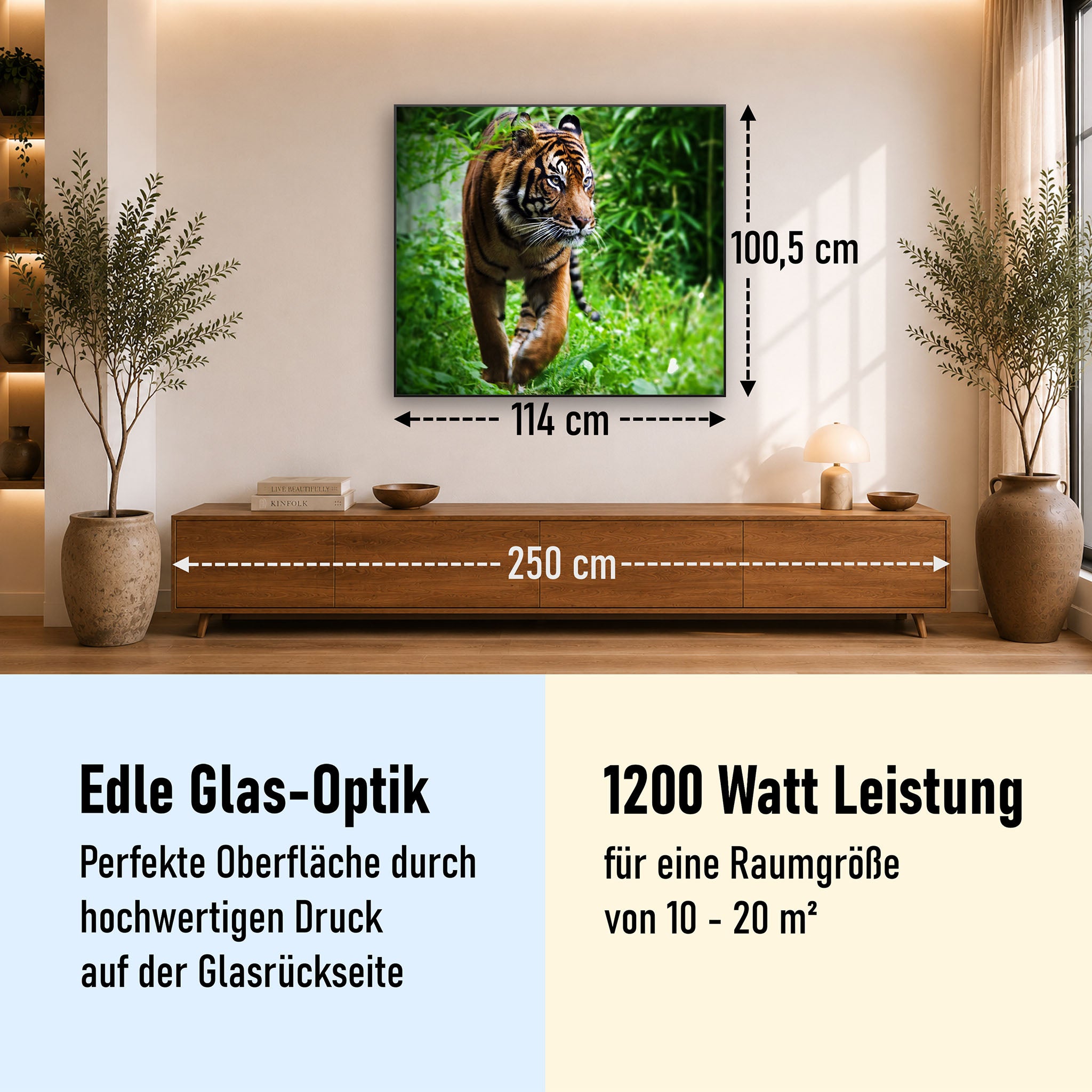 Glas Infrarotheizung 350-1200W Motiv 024 Tiger