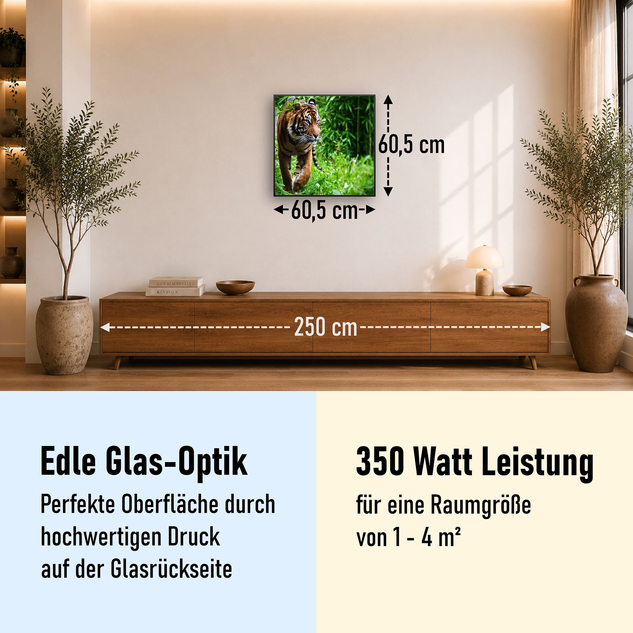 Glas Infrarotheizung 350-1200W Motiv 024 Tiger