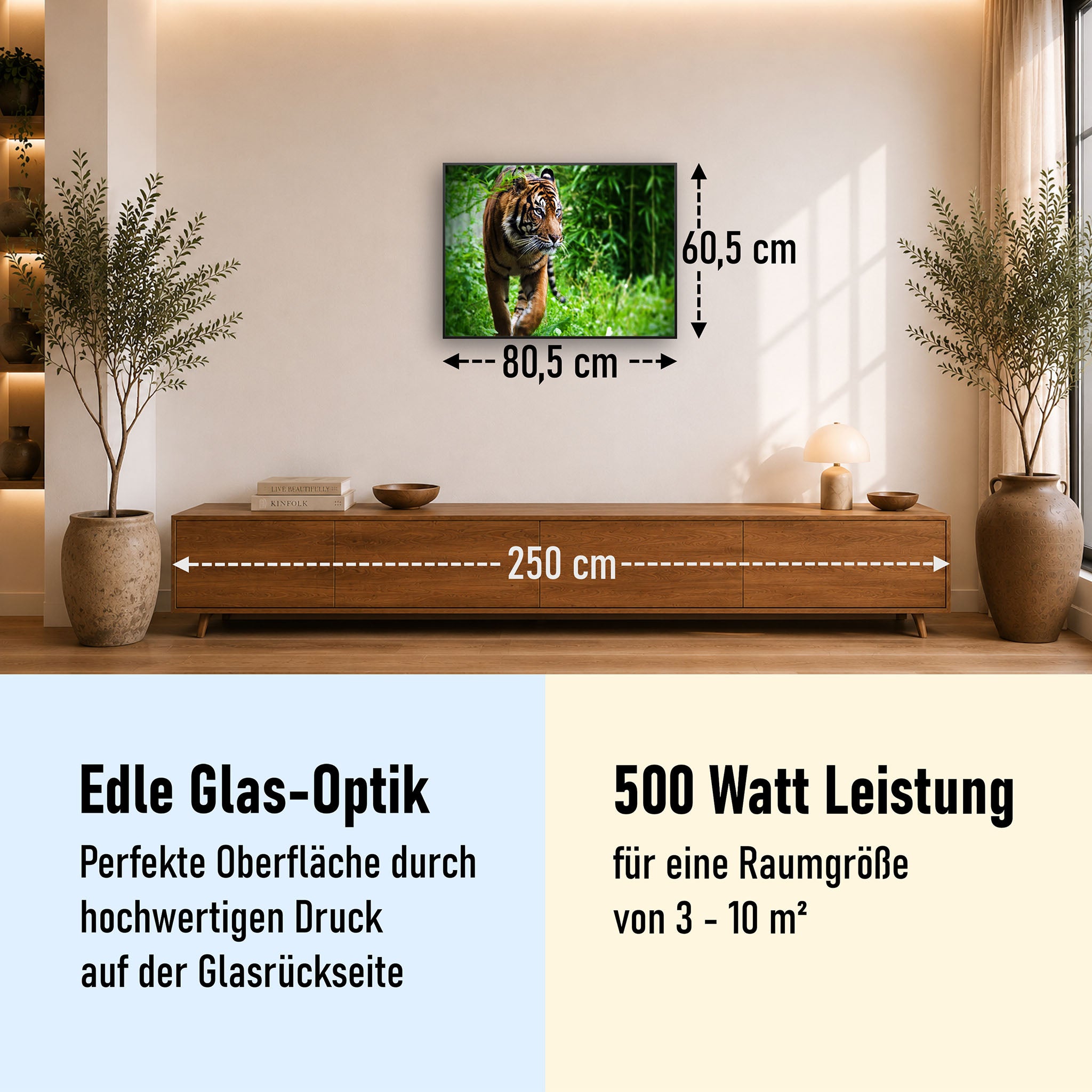 Glas Infrarotheizung 350-1200W Motiv 024 Tiger