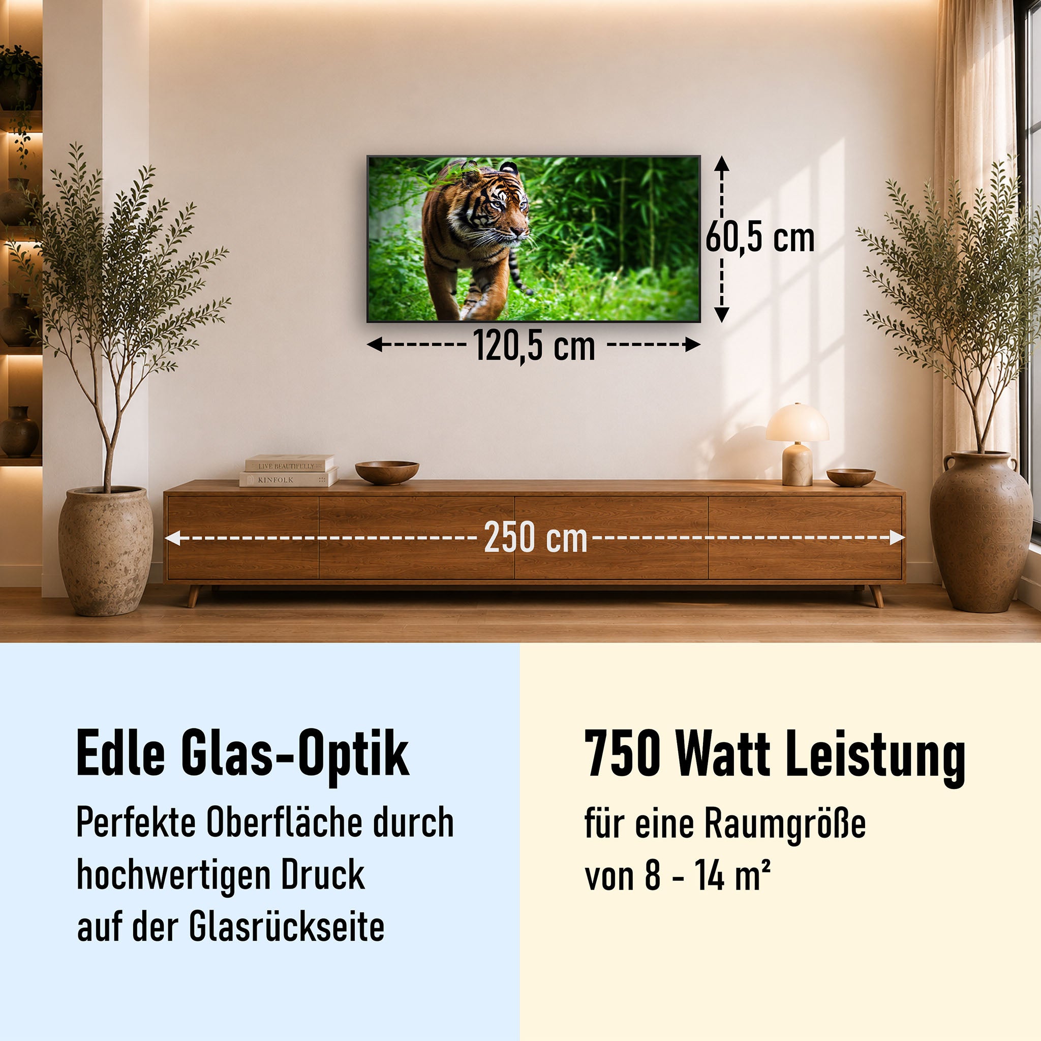 Glas Infrarotheizung 350-1200W Motiv 024 Tiger