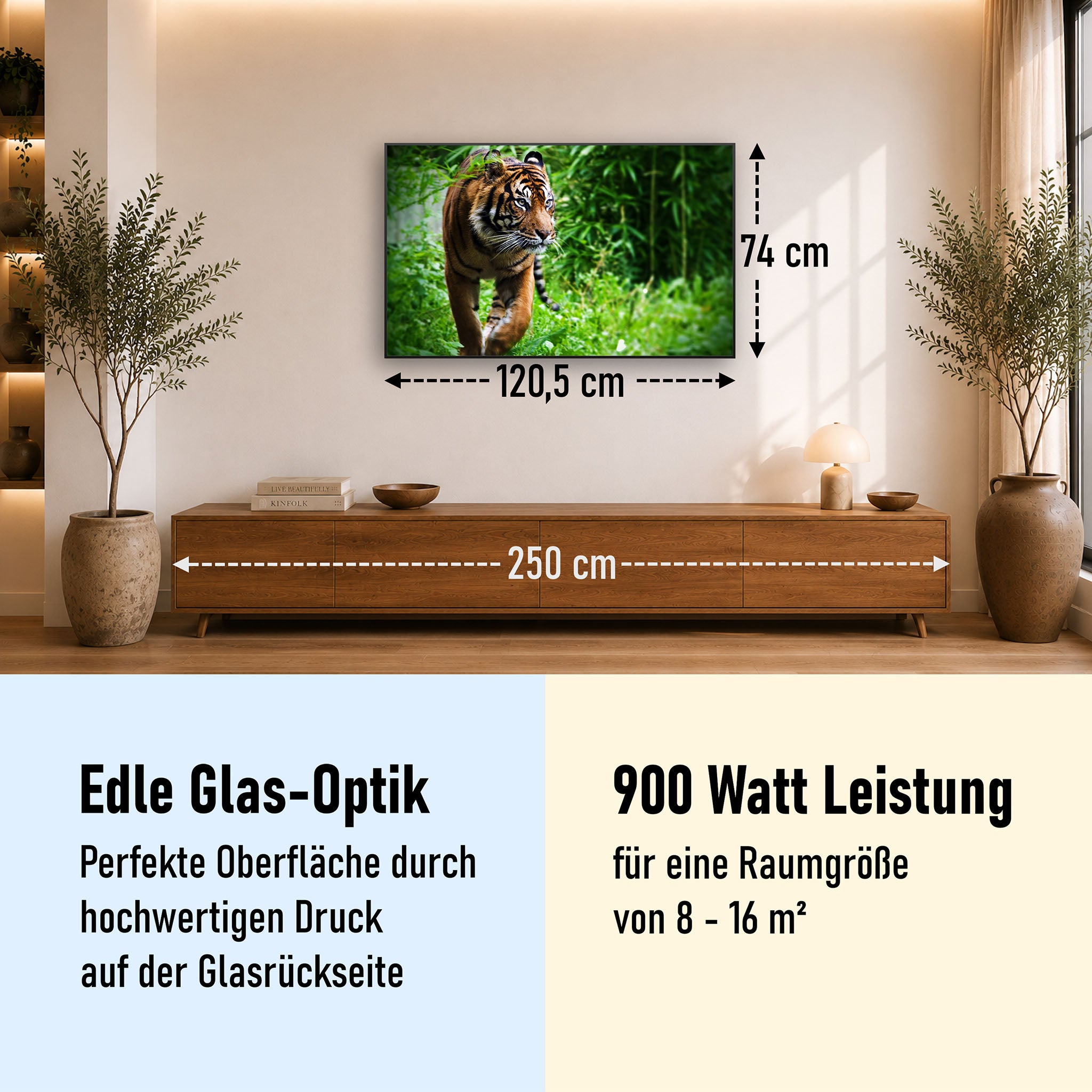 Glas Infrarotheizung 350-1200W Motiv 024 Tiger