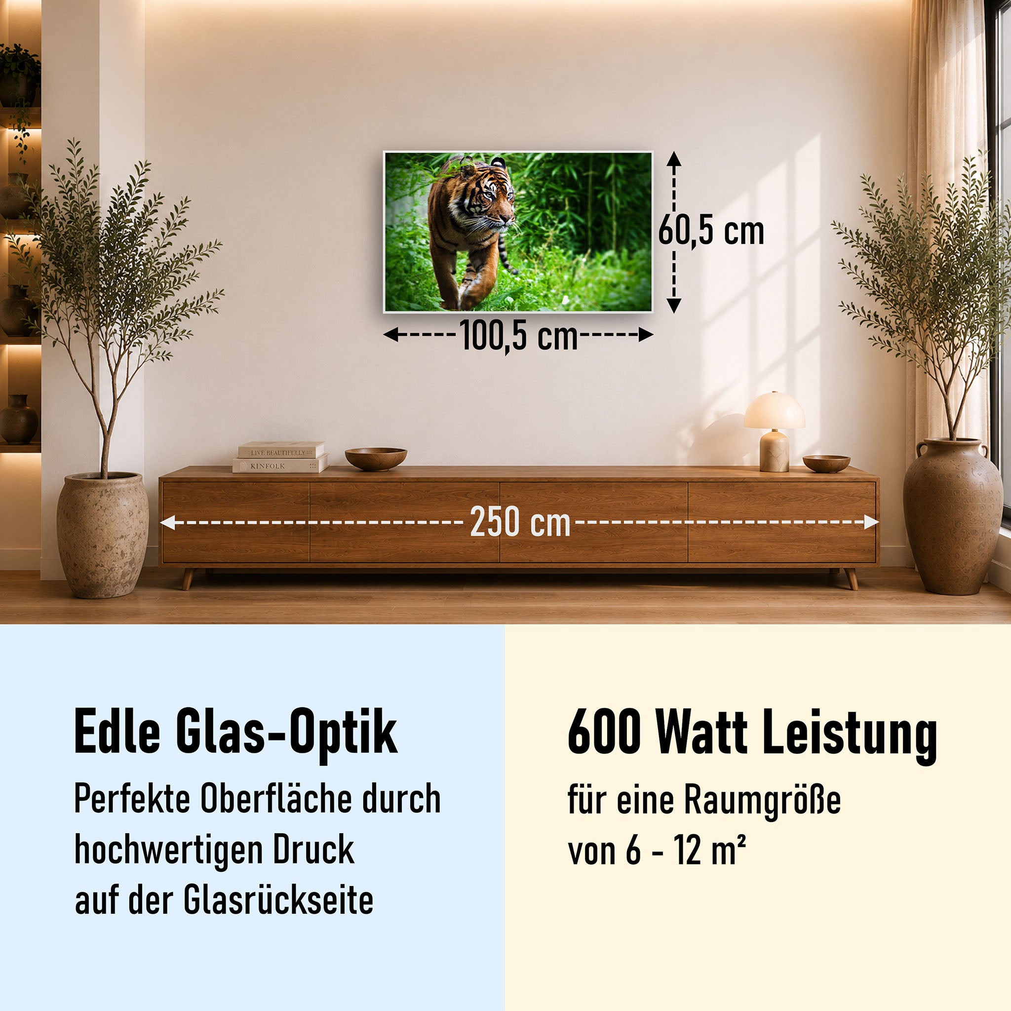 Glas Infrarotheizung 350-1200W Motiv 024 Tiger
