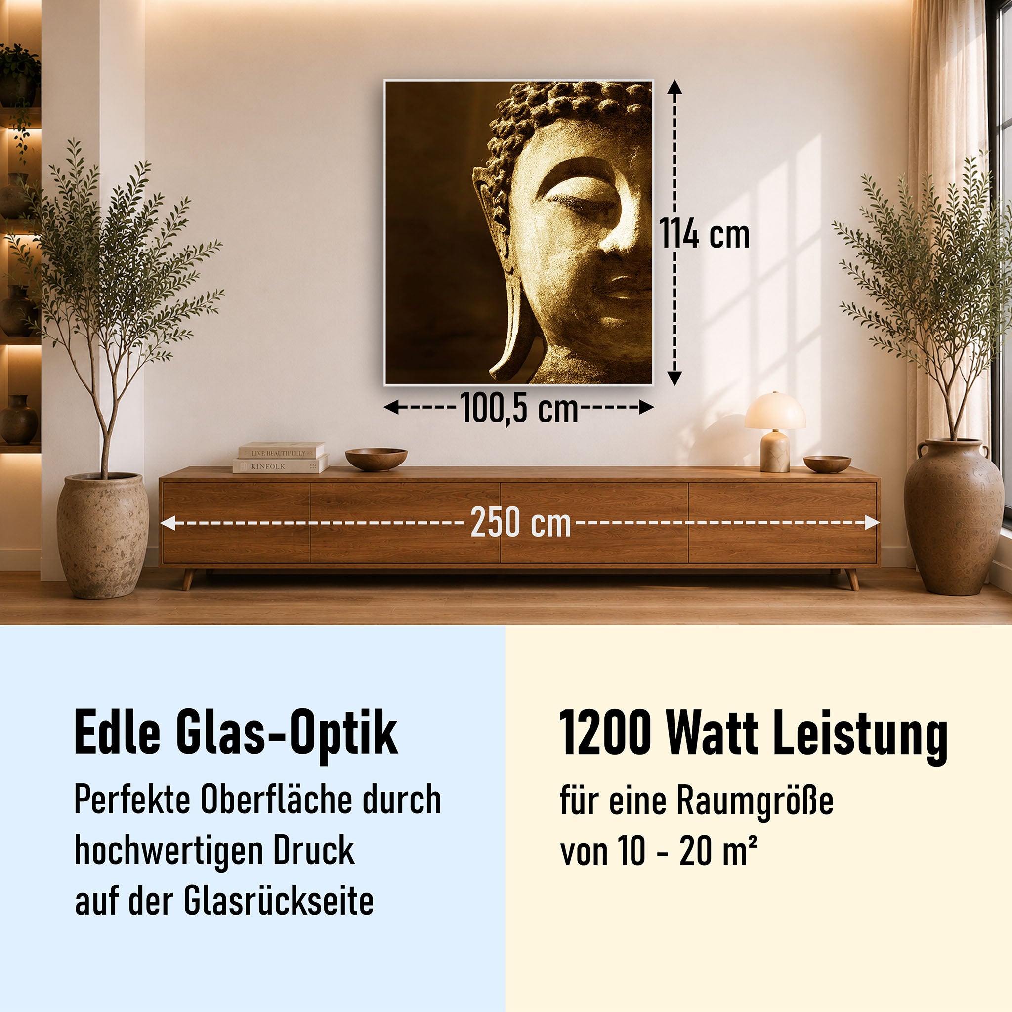 Glas Infrarotheizung 350-1200W Motiv 025H Buddha
