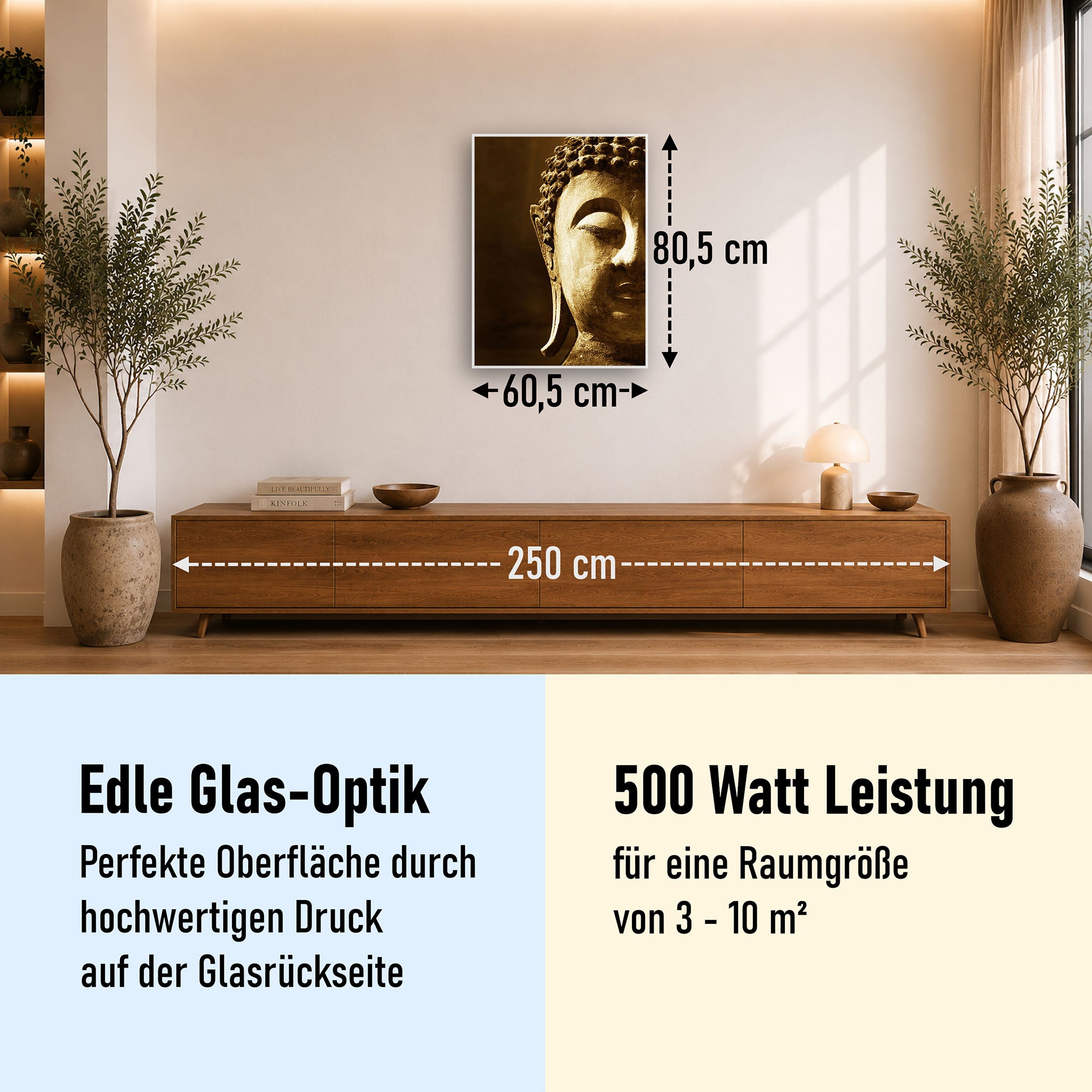Glas Infrarotheizung 350-1200W Motiv 025H Buddha