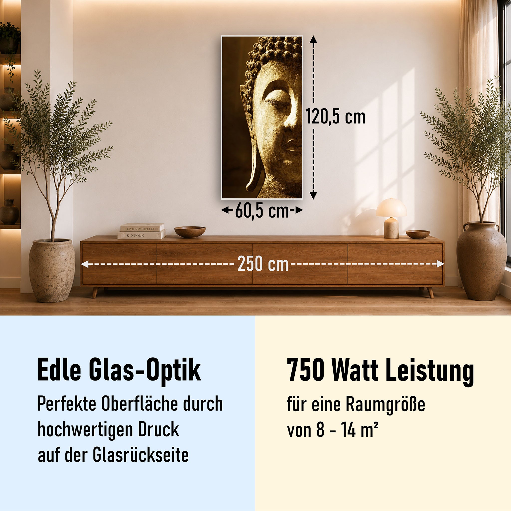 Glas Infrarotheizung 350-1200W Motiv 025H Buddha