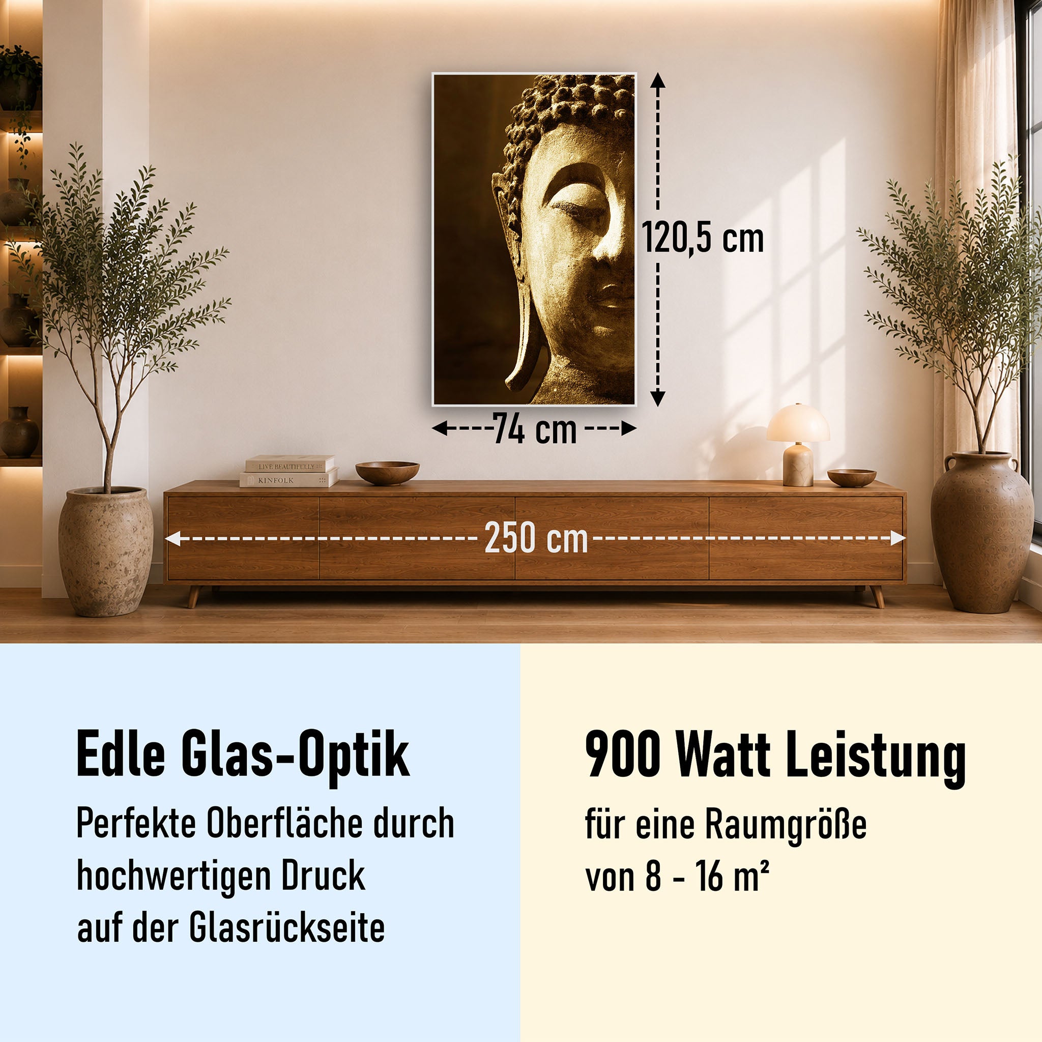 Glas Infrarotheizung 350-1200W Motiv 025H Buddha