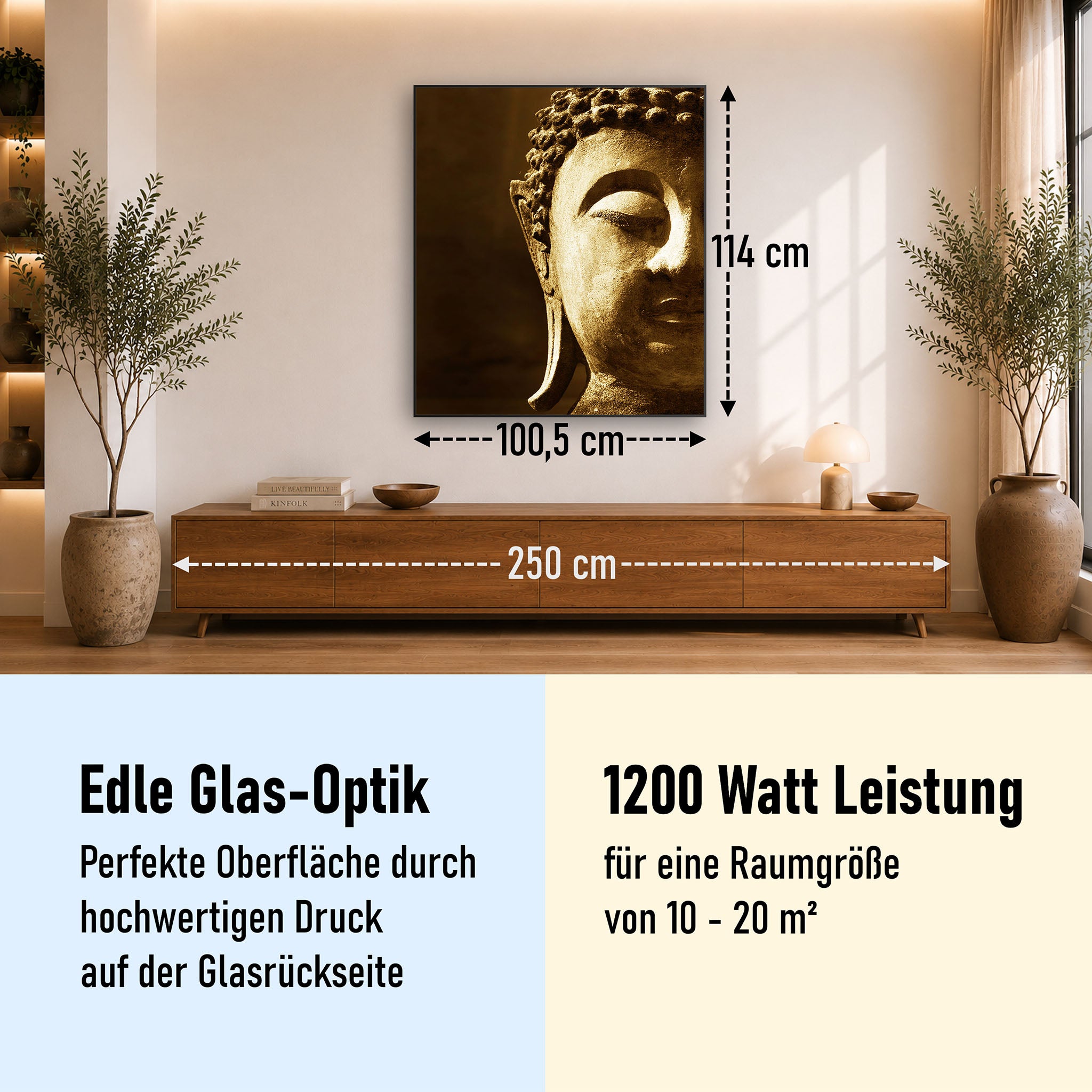 Glas Infrarotheizung 350-1200W Motiv 025H Buddha