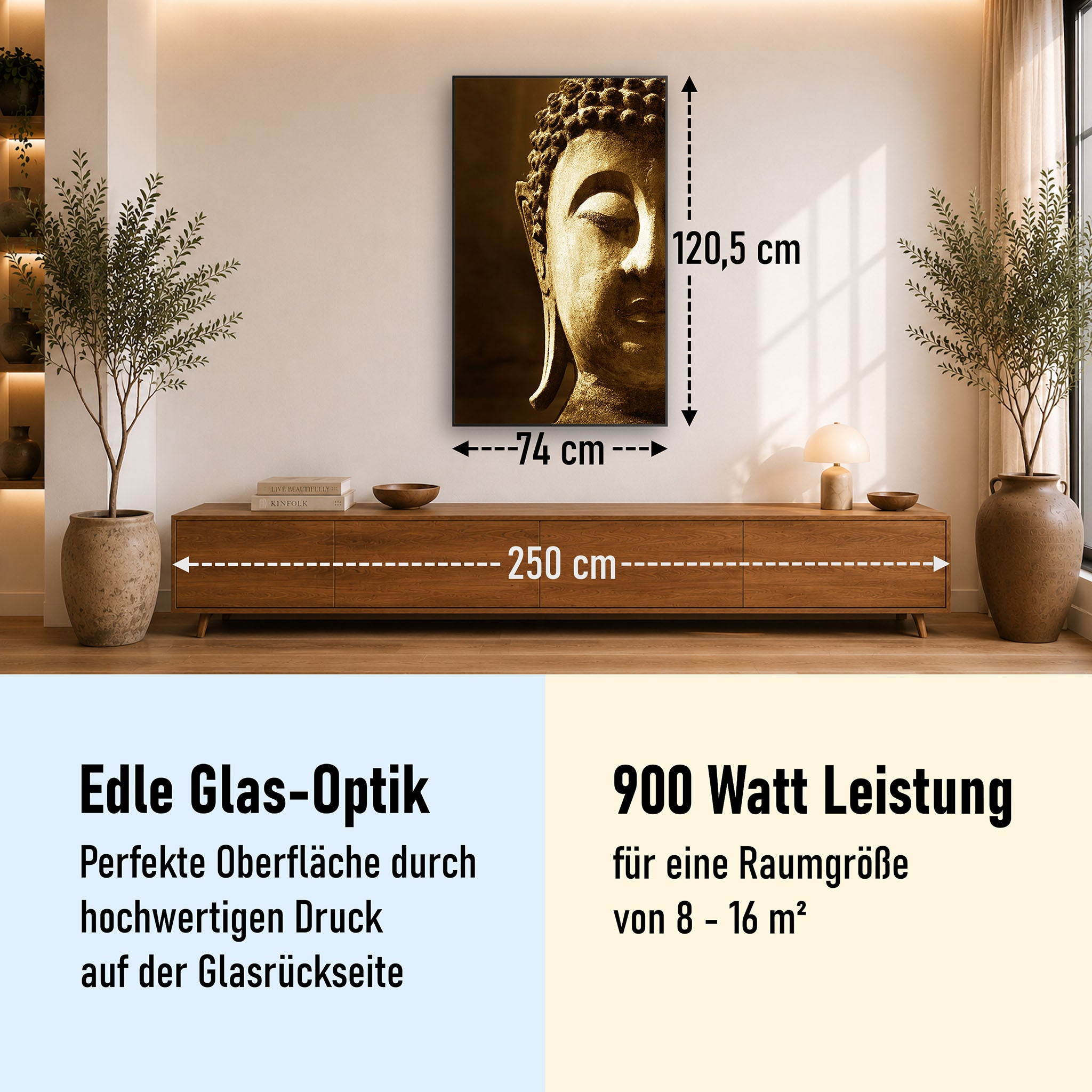 Glas Infrarotheizung 350-1200W Motiv 025H Buddha