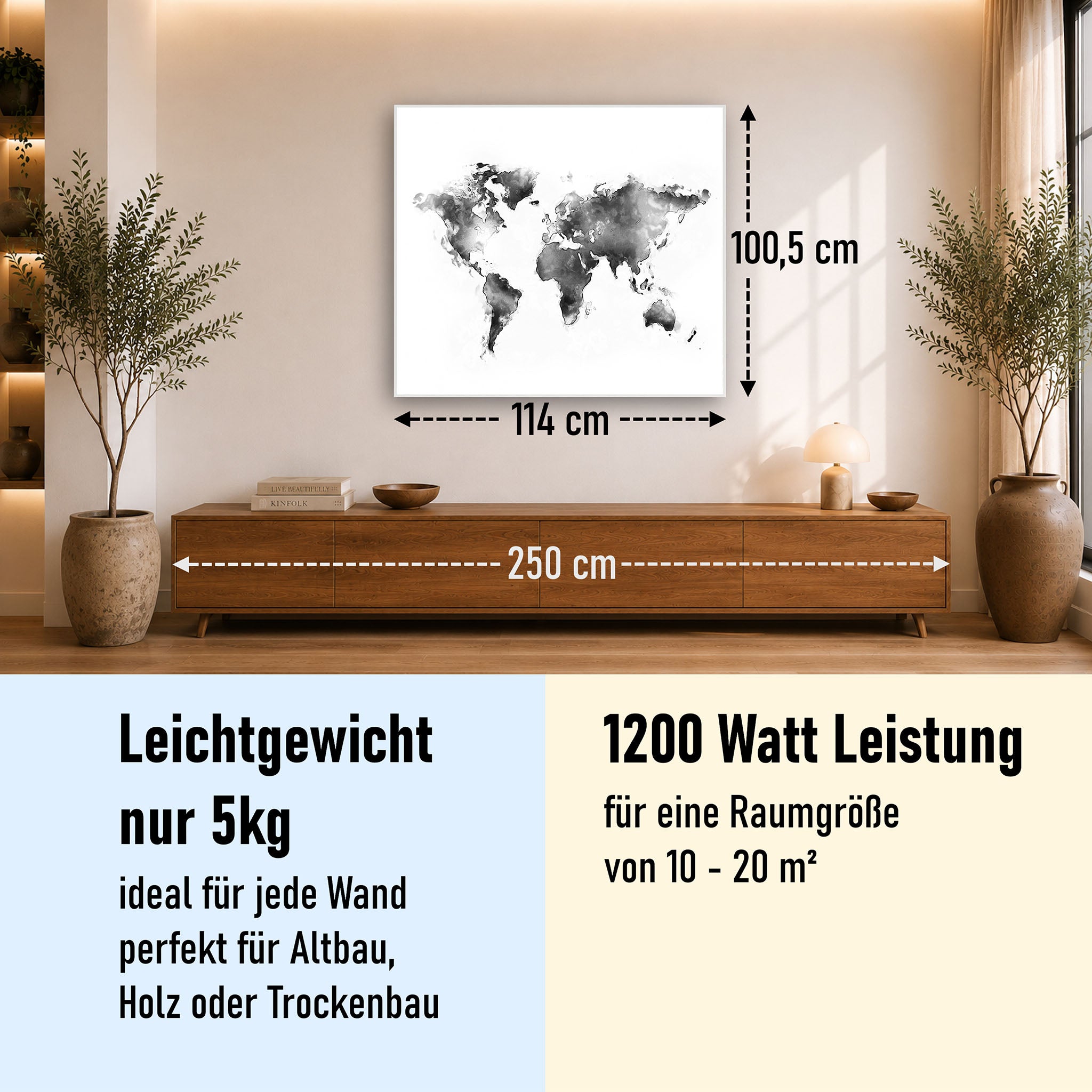 Bild Infrarotheizung 350-1200W Motiv 026 Weltkarte Weiß