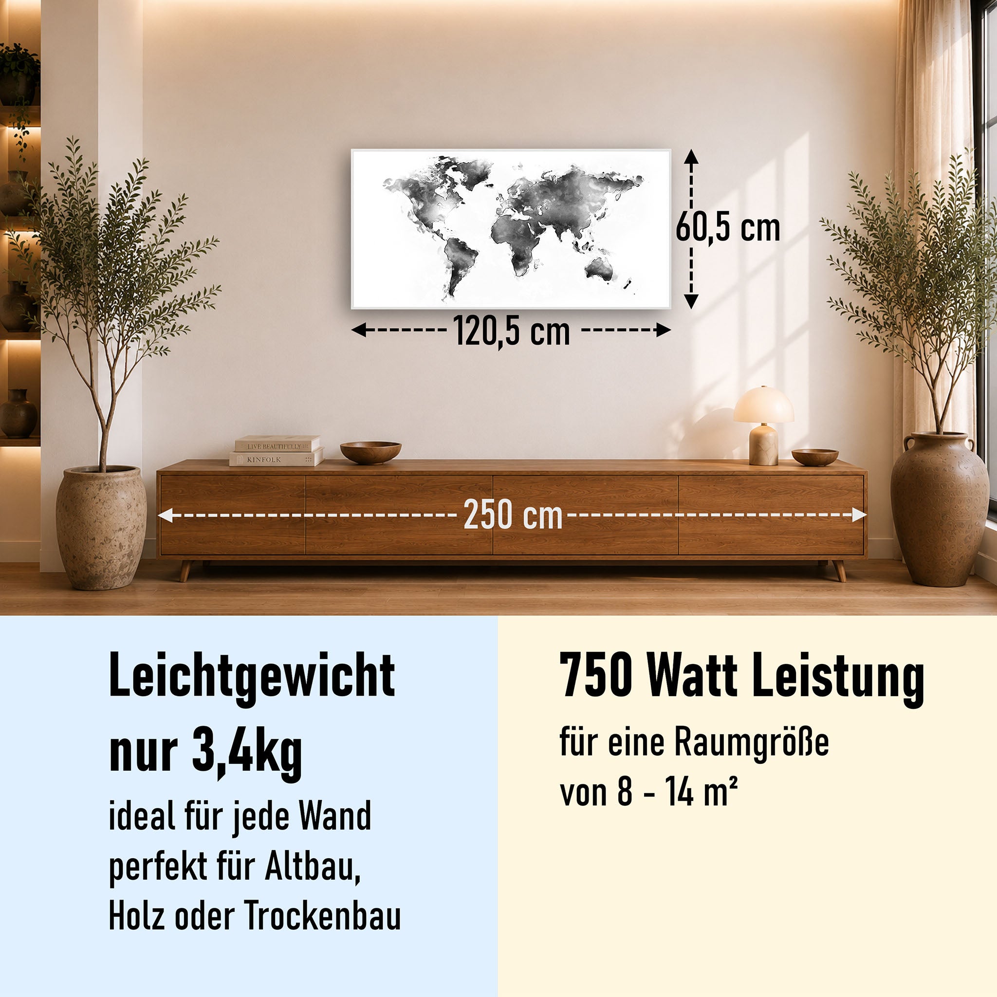 Bild Infrarotheizung 350-1200W Motiv 026 Weltkarte Weiß