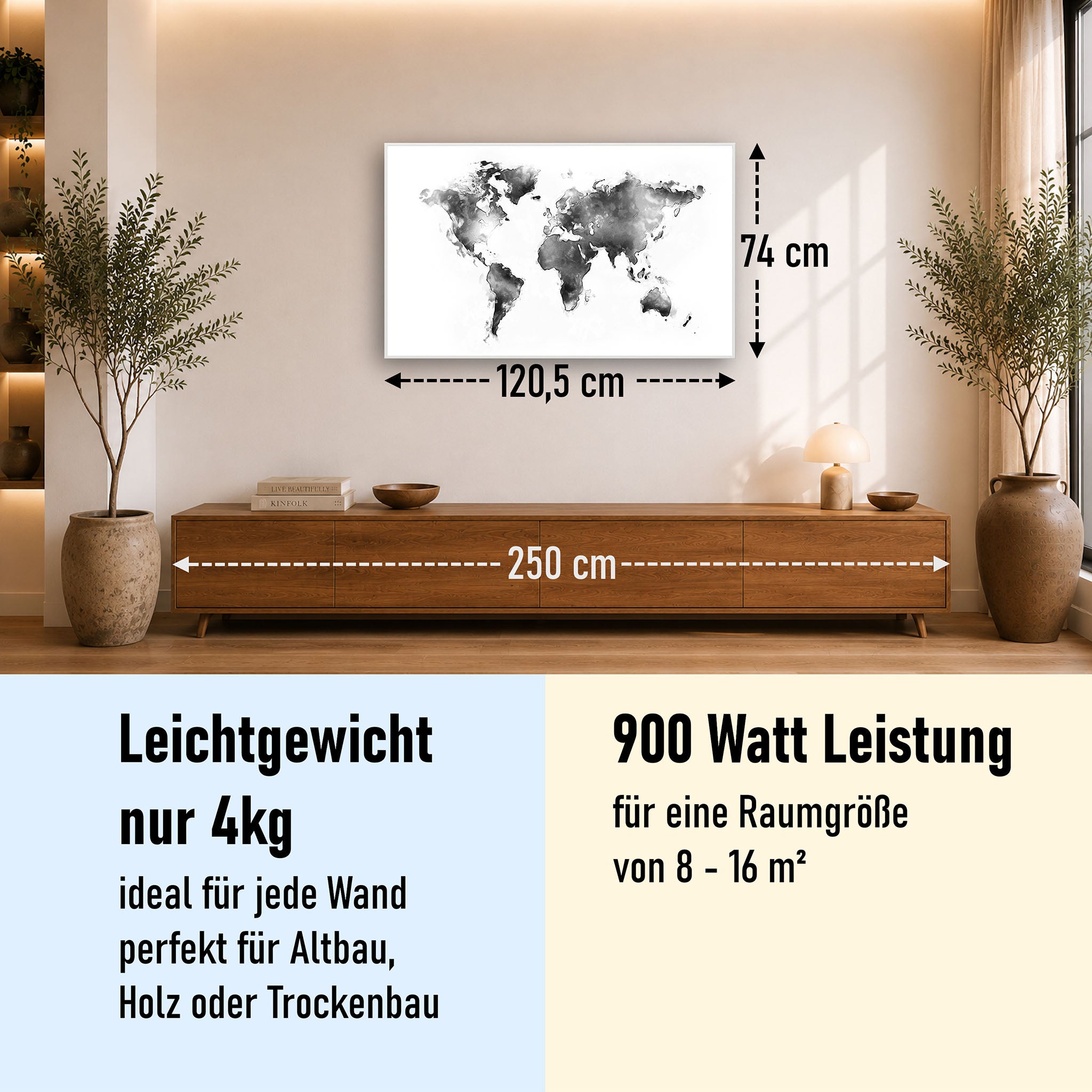 Bild Infrarotheizung 350-1200W Motiv 026 Weltkarte Weiß