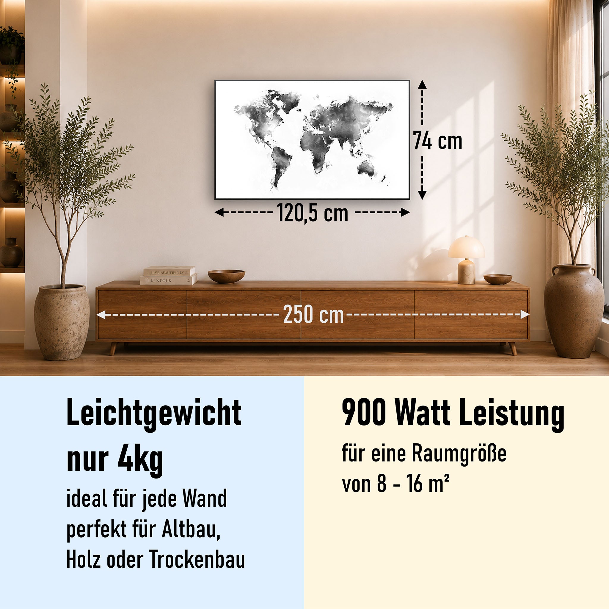 Bild Infrarotheizung 350-1200W Motiv 026 Weltkarte Weiß