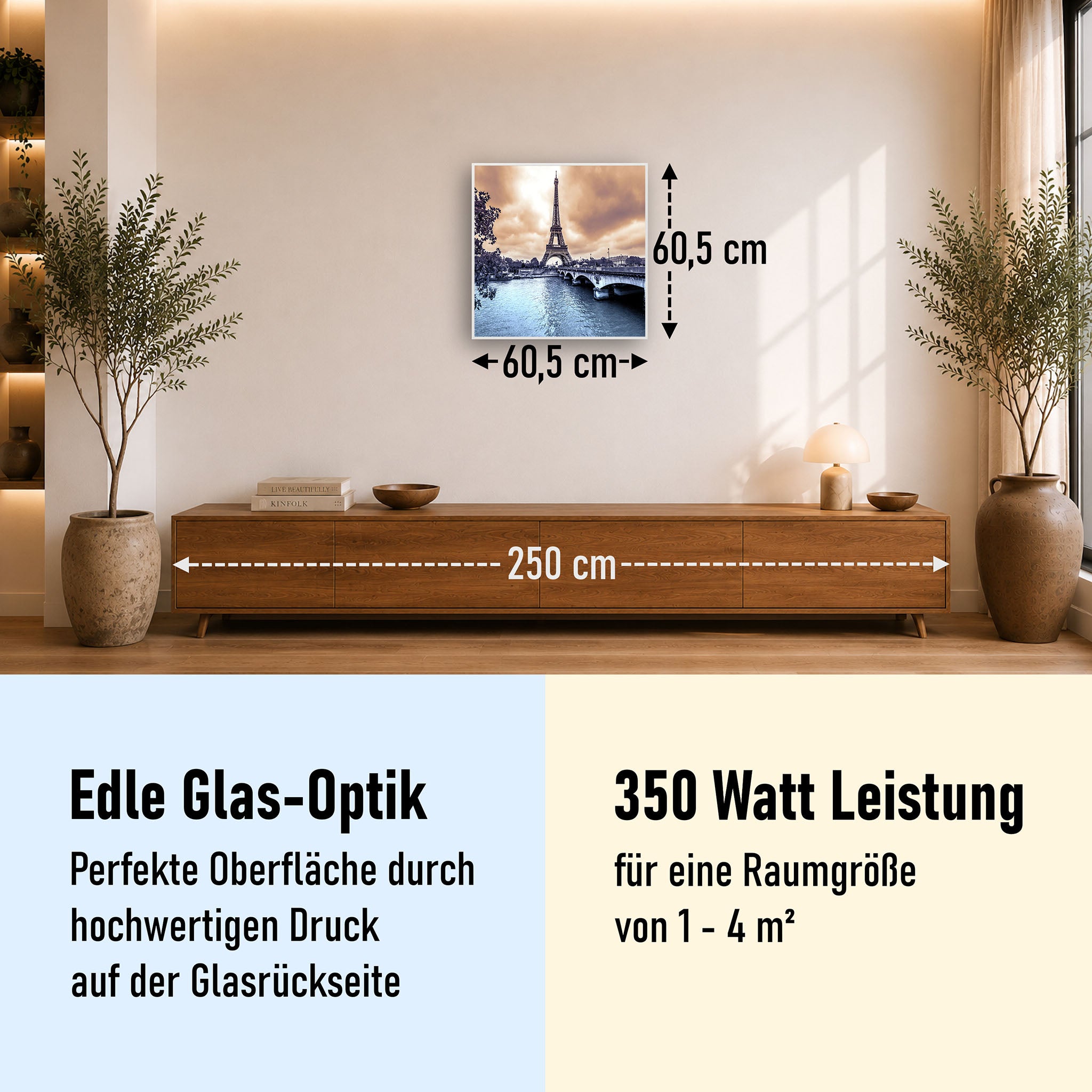 Glas Infrarotheizung 350-1200W Motiv 027 Eiffelturm