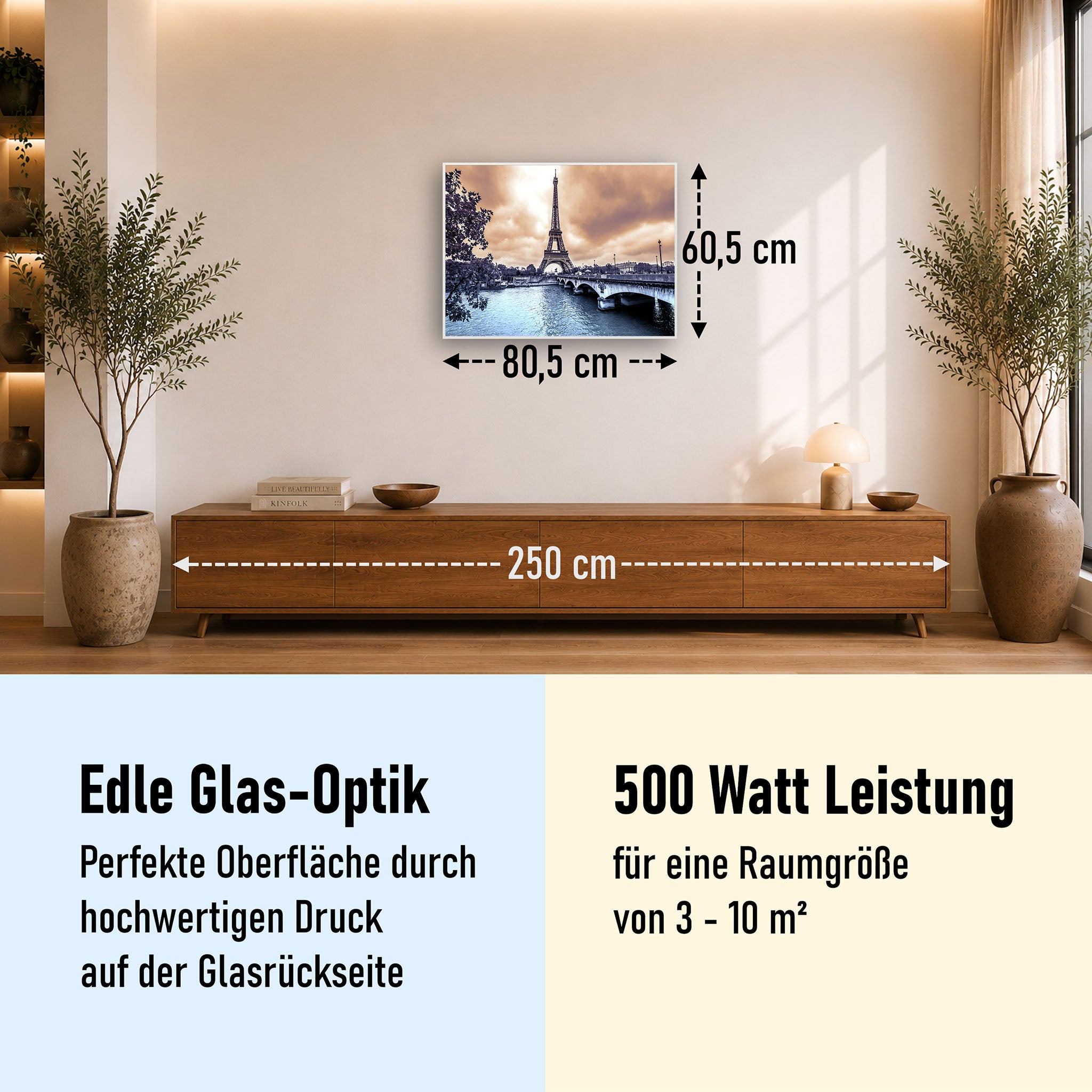 Glas Infrarotheizung 350-1200W Motiv 027 Eiffelturm